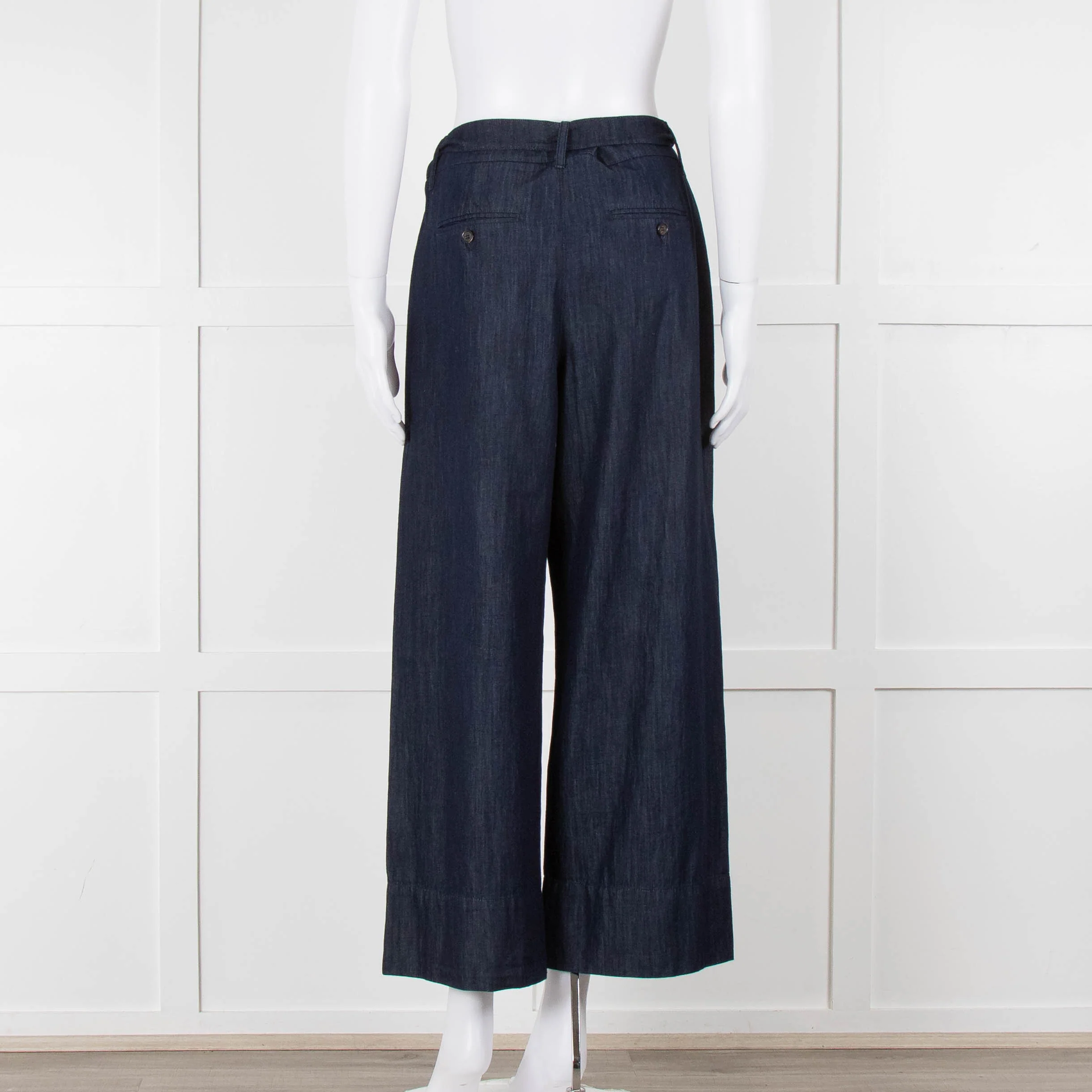 S Max Mara Blue Cotton Embellished Detail Cotton Wide Leg Trousers - Image 5