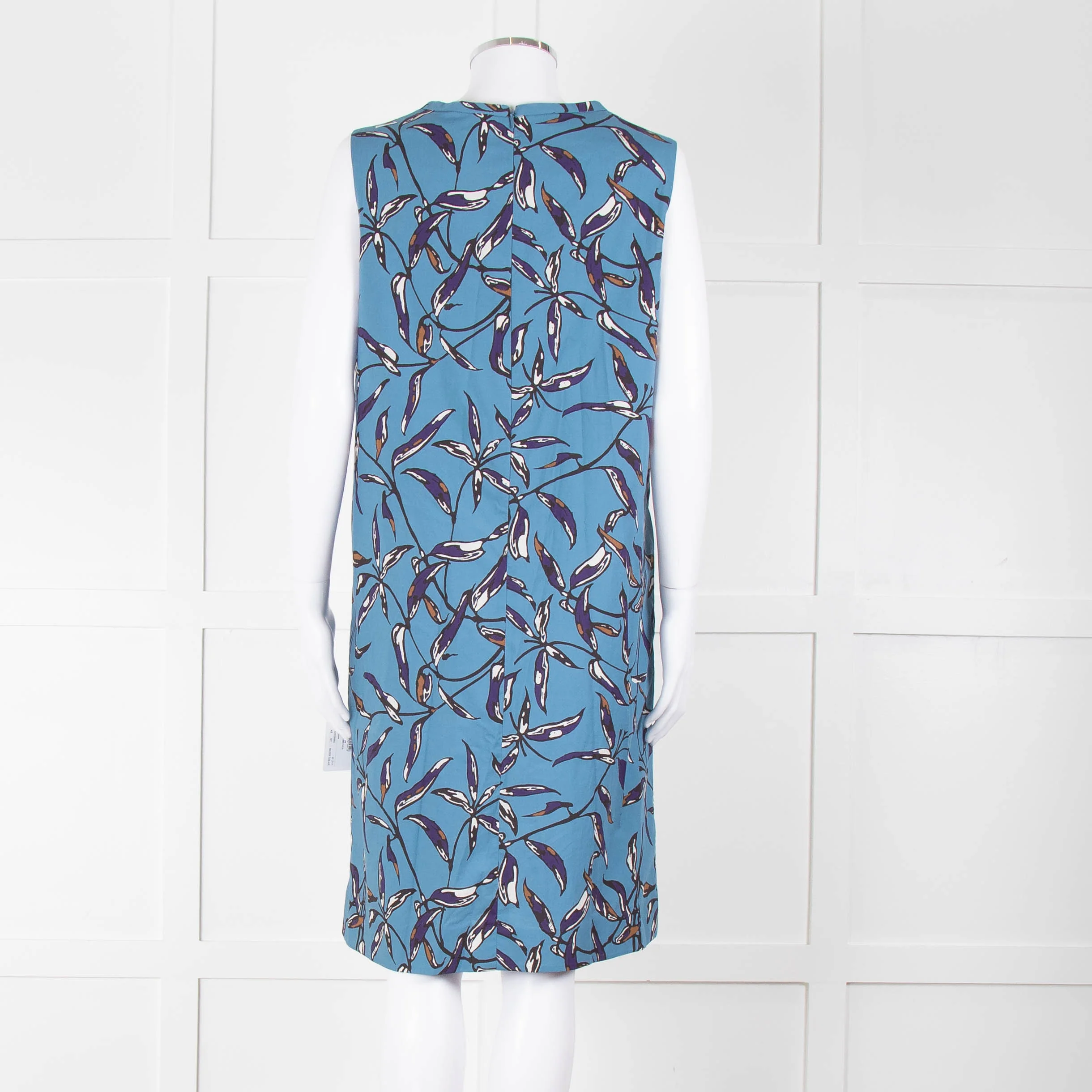 S Max Mara Blue Black Botanical Print Pin Tuck Shift Dress - Image 5