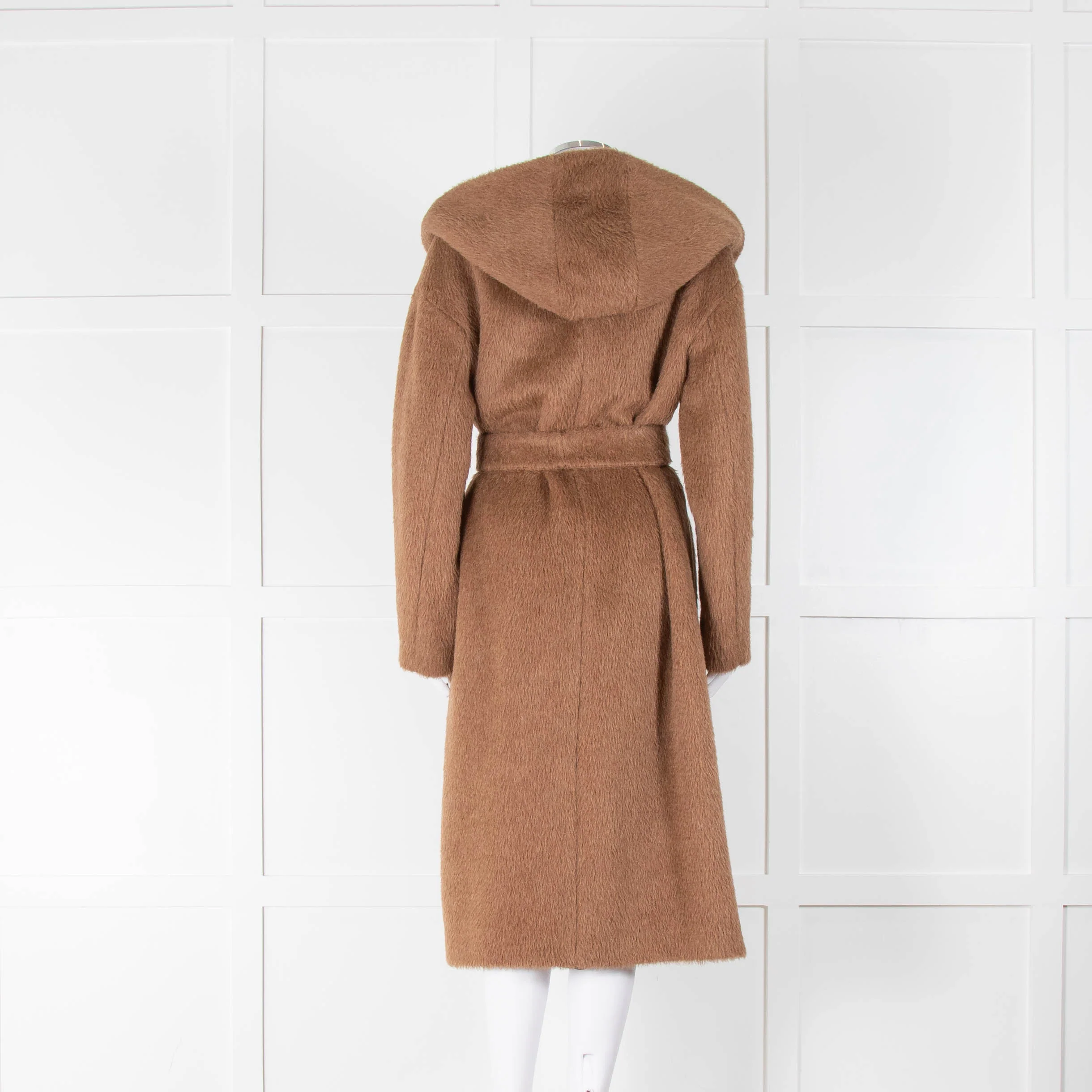 S Max Mara Brown Fluffy Wool Coat with Waist Tie - Image 3