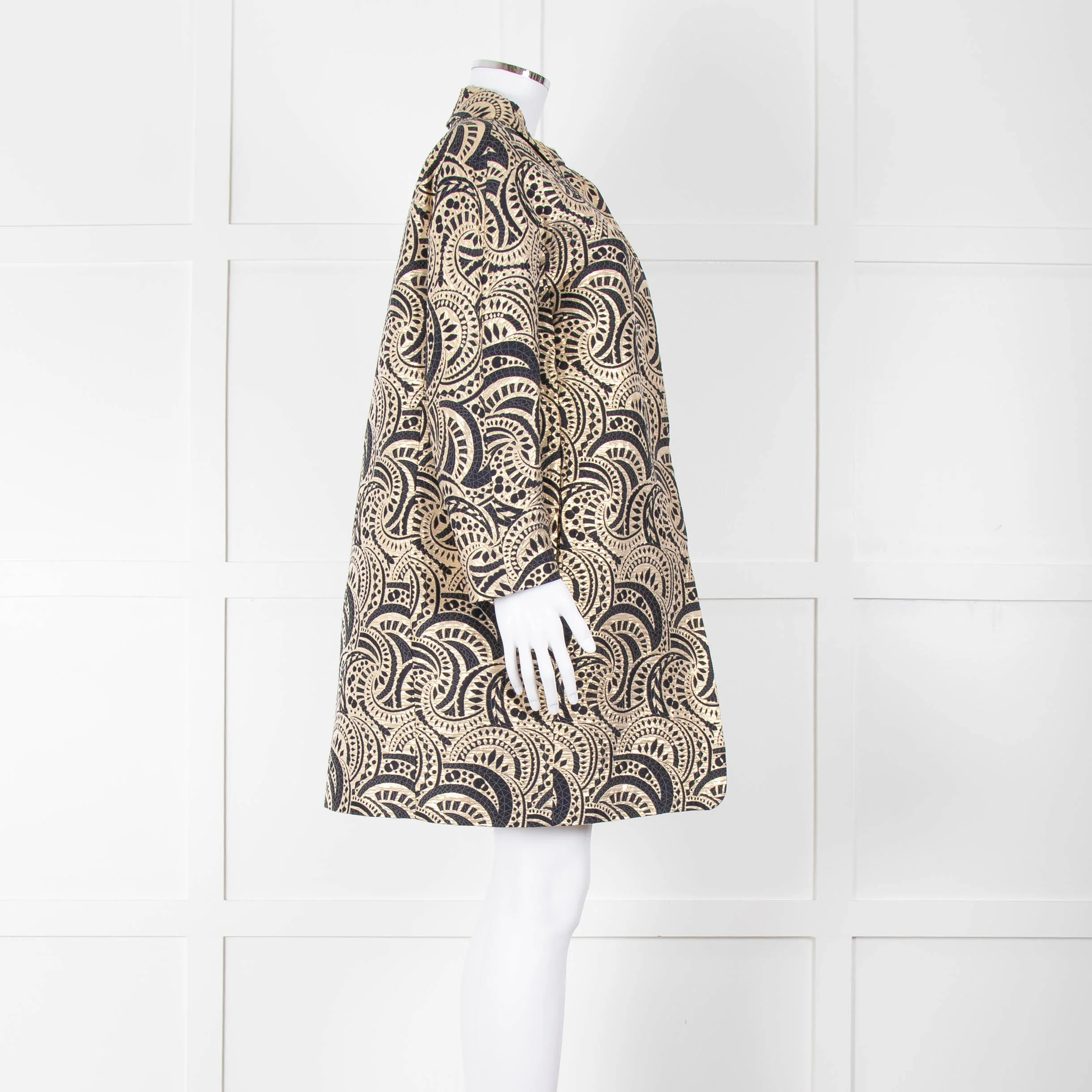 S Max Mara Gold Navy Geometric Jacquard Print Coat - Image 3