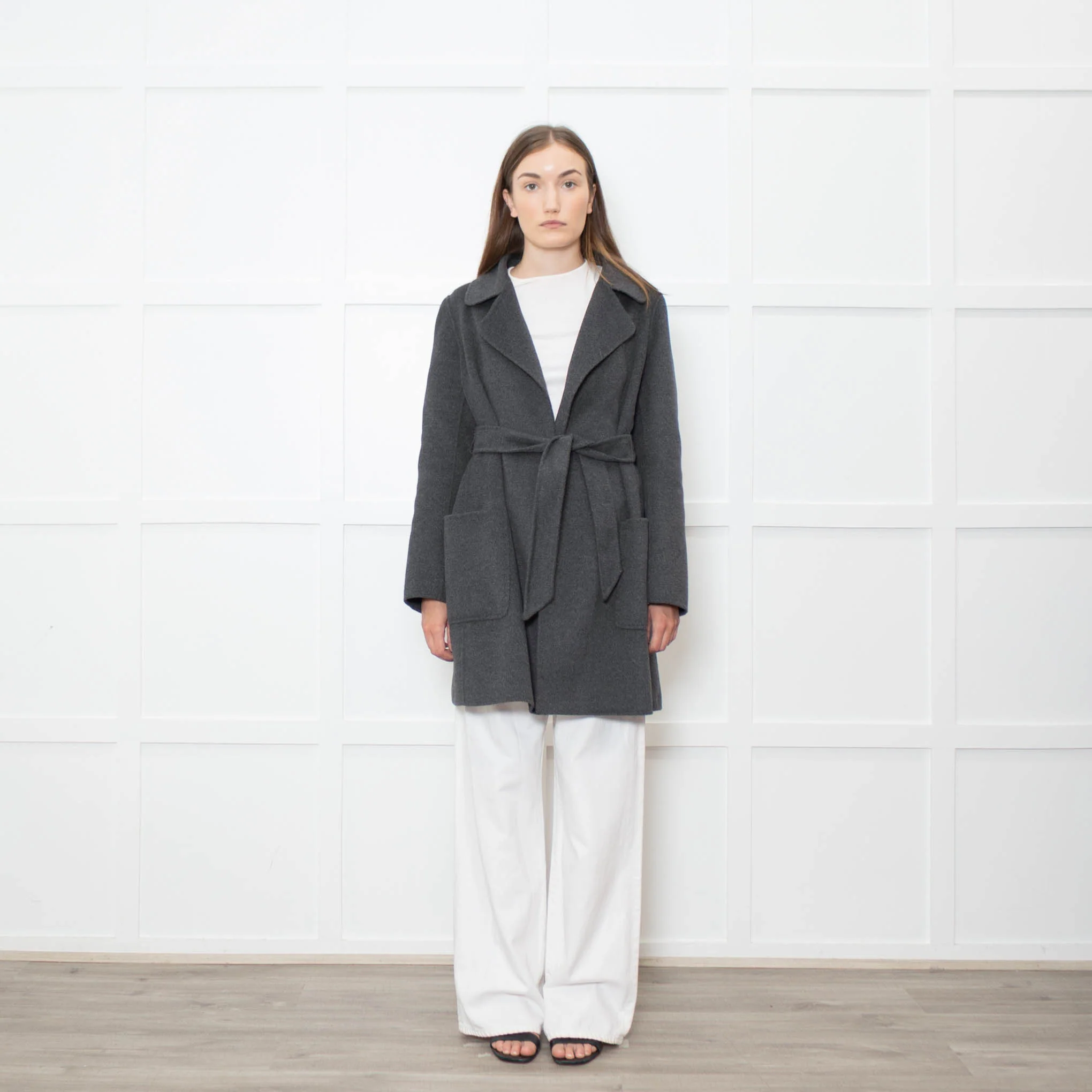 S Max Mara Grey Angora Blend Belted Soft Coat