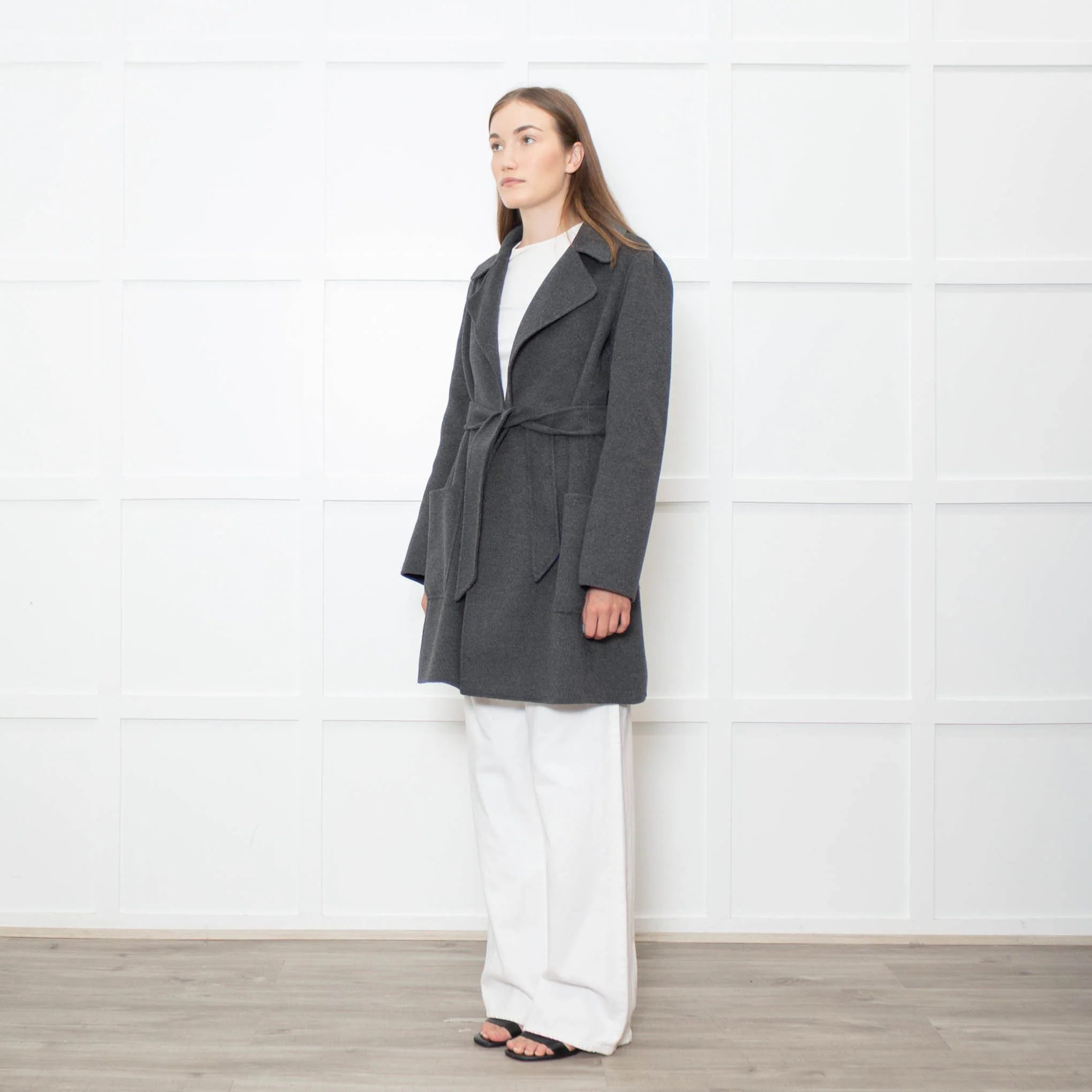 S Max Mara Grey Angora Blend Belted Soft Coat - Image 3