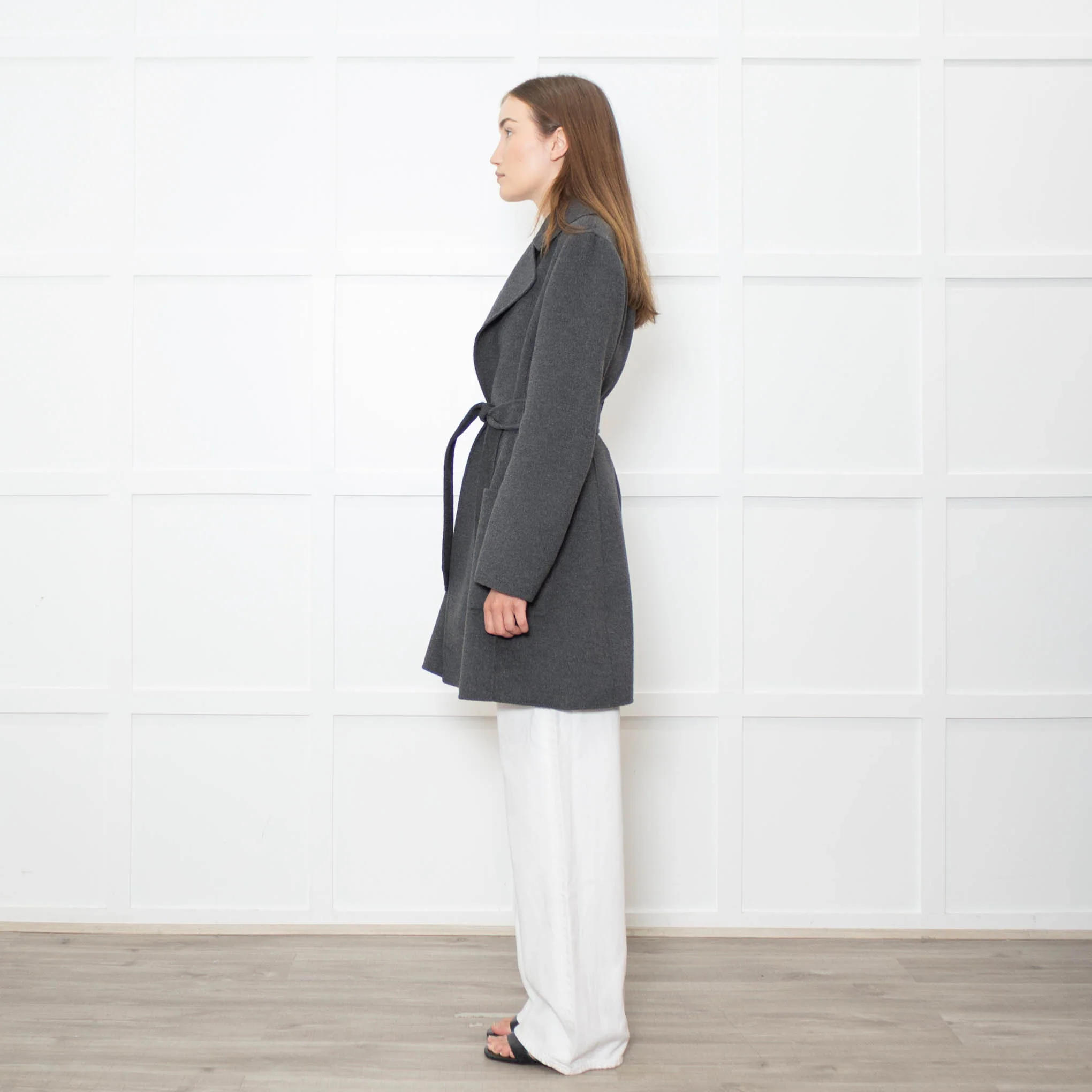S Max Mara Grey Angora Blend Belted Soft Coat - Image 4