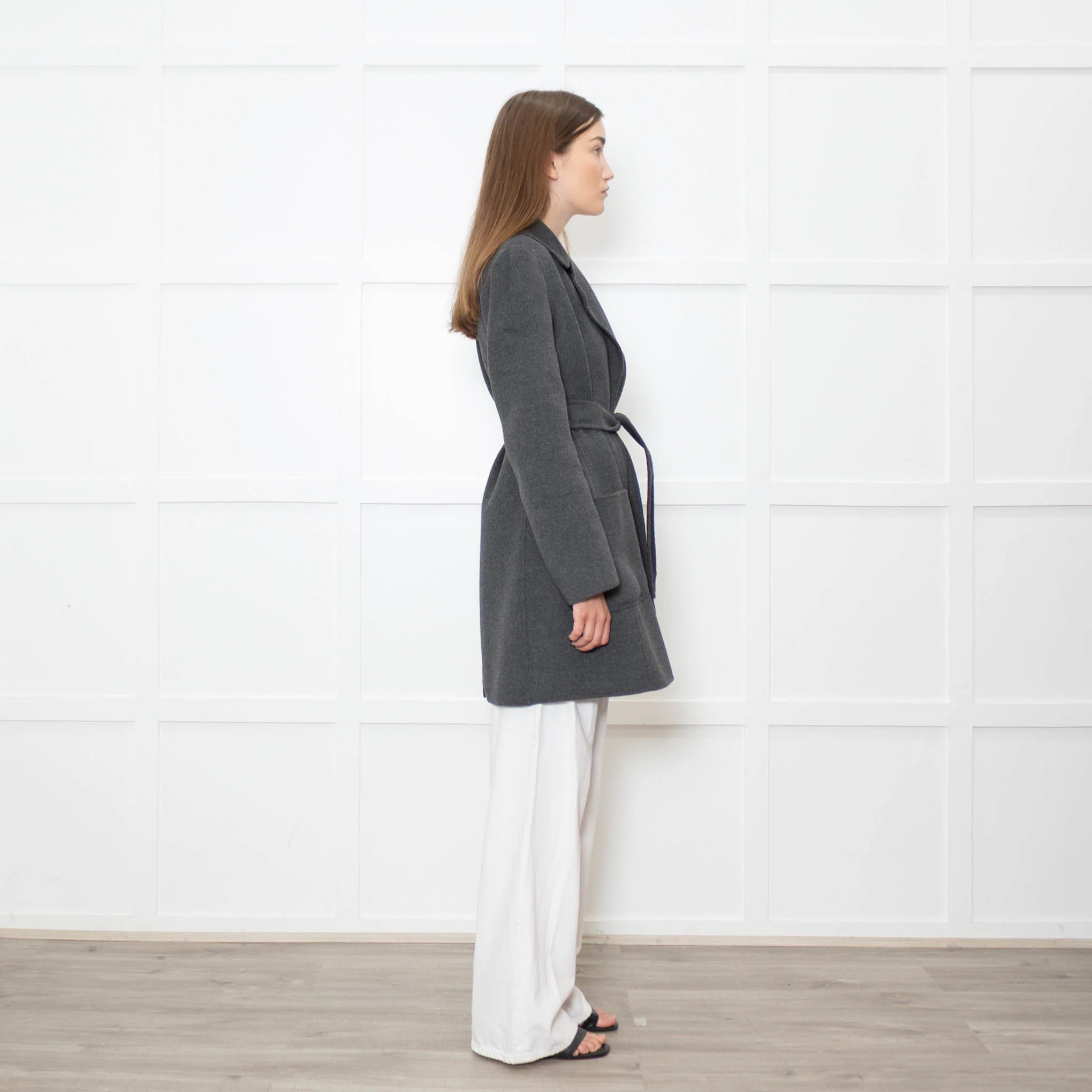 S Max Mara Grey Angora Blend Belted Soft Coat - Image 6