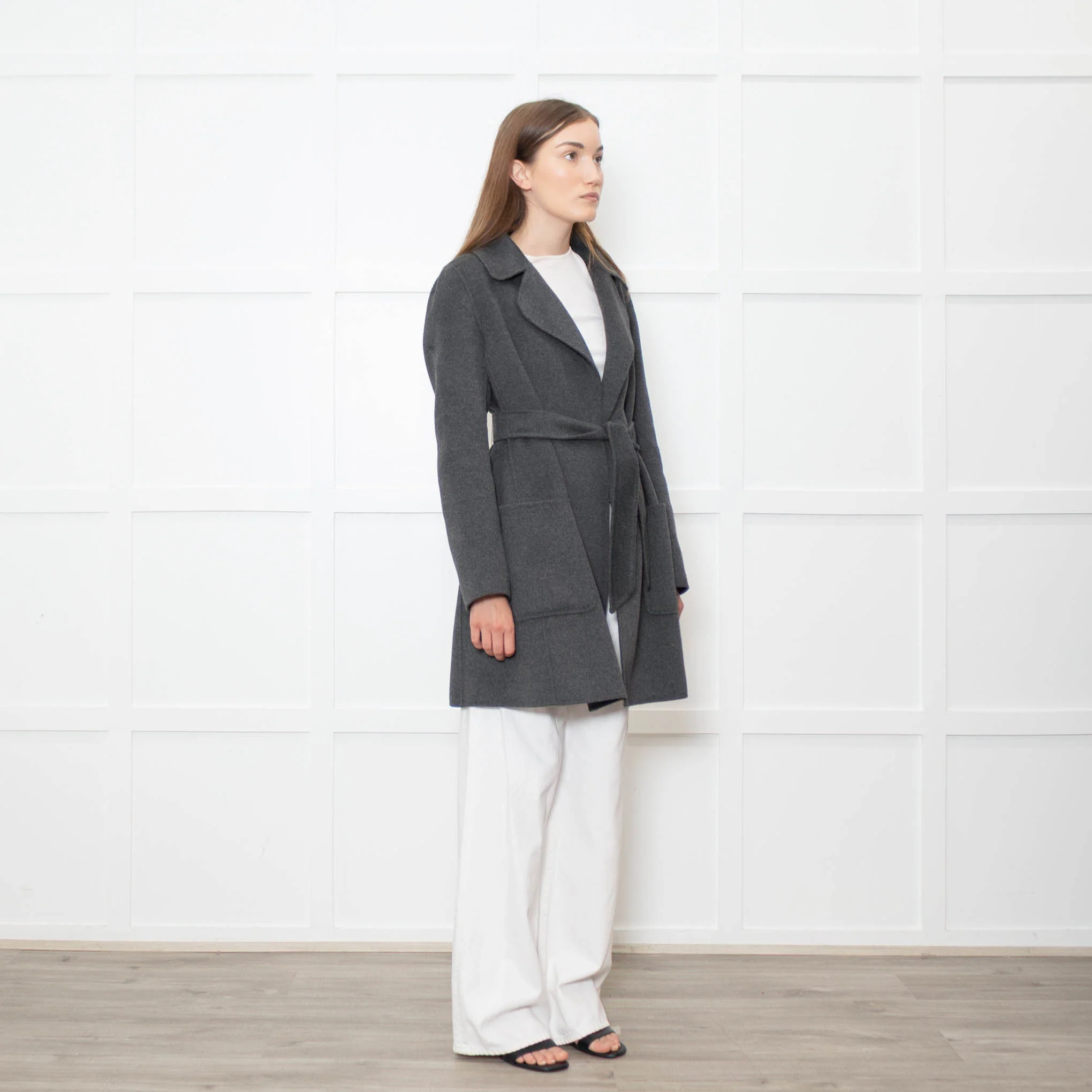 S Max Mara Grey Angora Blend Belted Soft Coat - Image 7