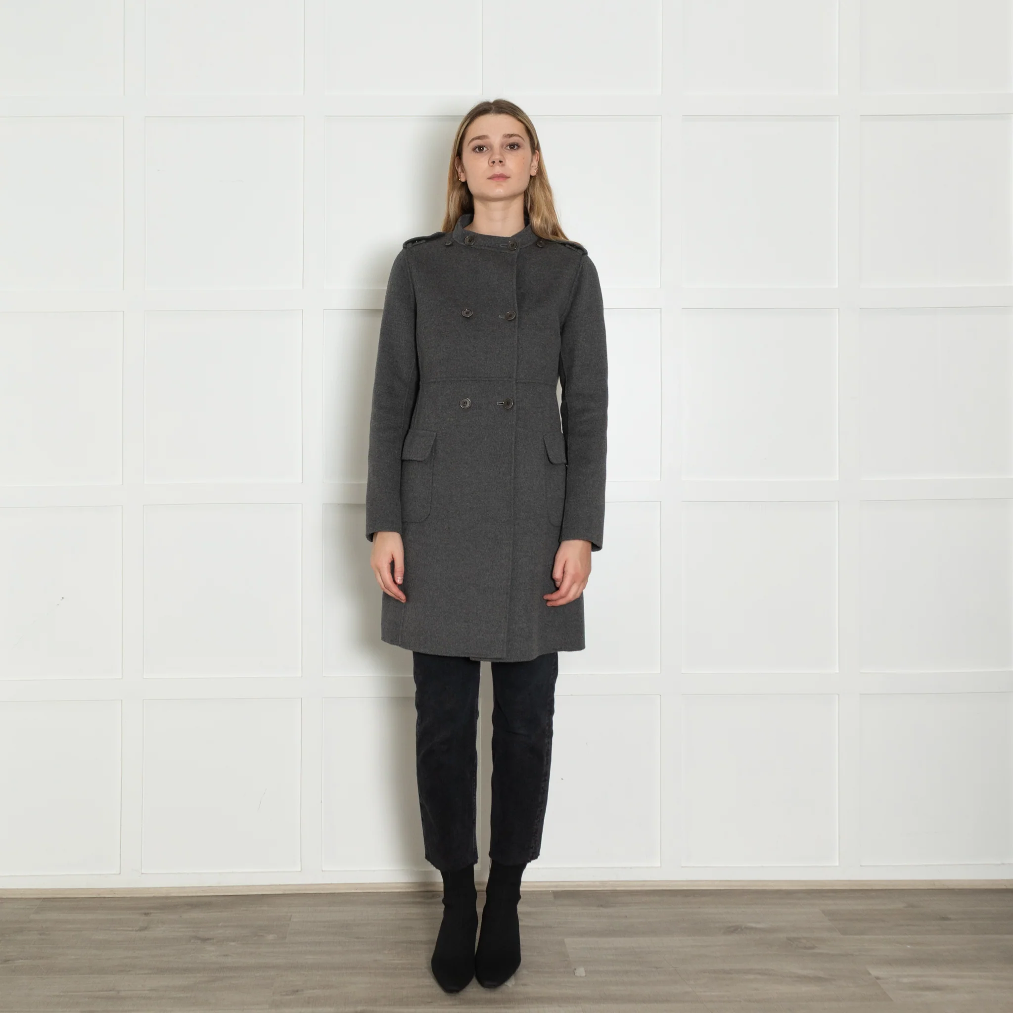 S Max Mara Grey Double Breasted Angora Blend Coat