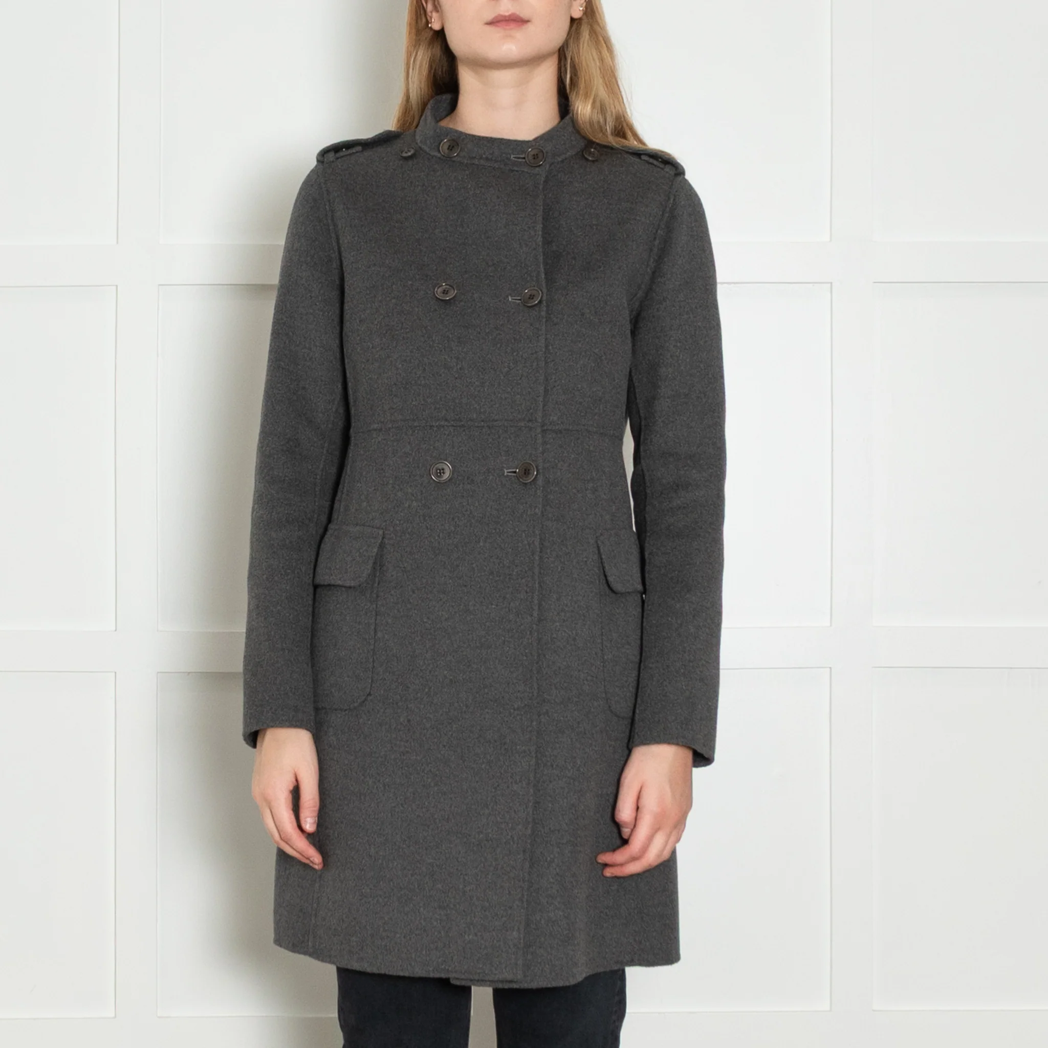 S Max Mara Grey Double Breasted Angora Blend Coat - Image 2