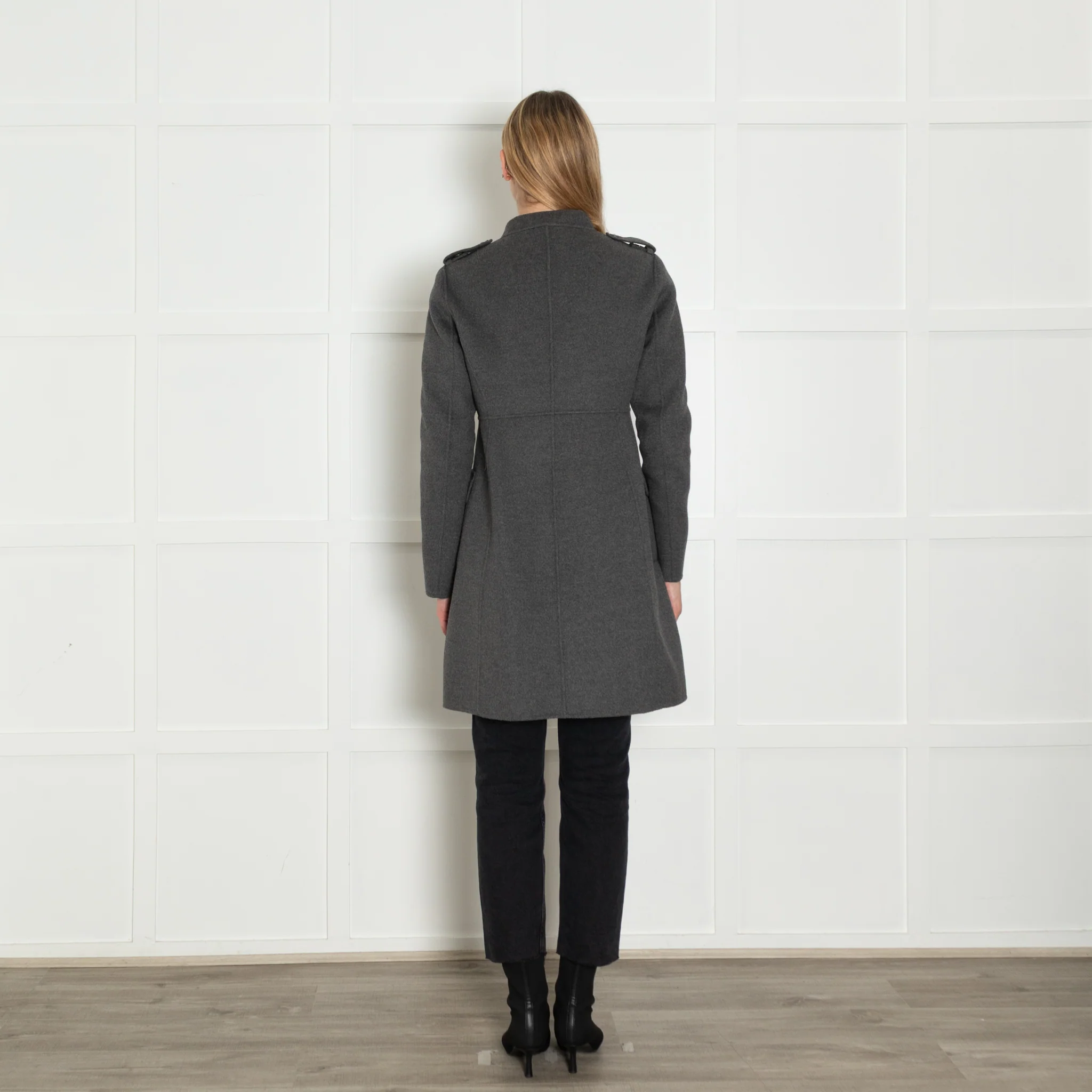 S Max Mara Grey Double Breasted Angora Blend Coat - Image 5