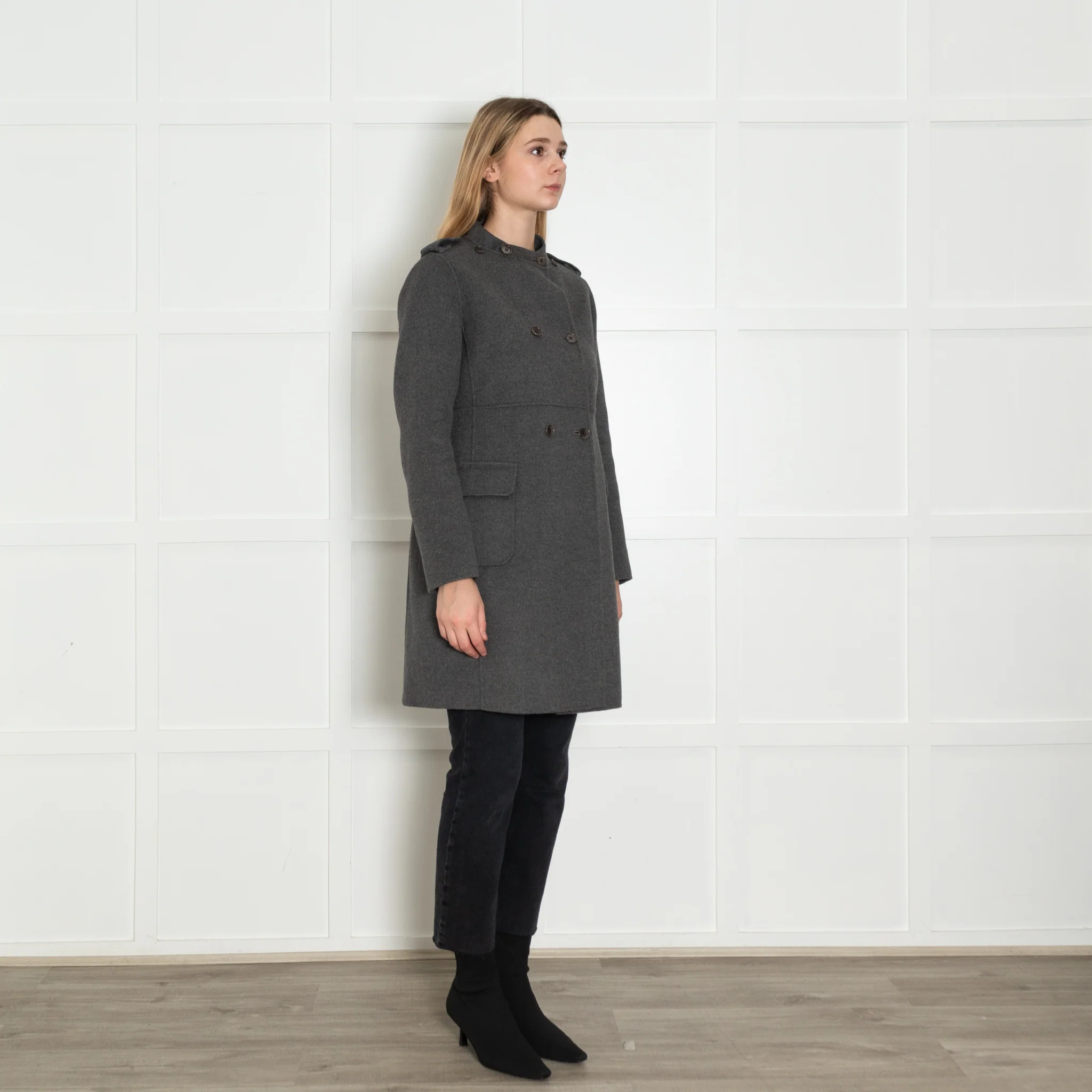 S Max Mara Grey Double Breasted Angora Blend Coat - Image 7