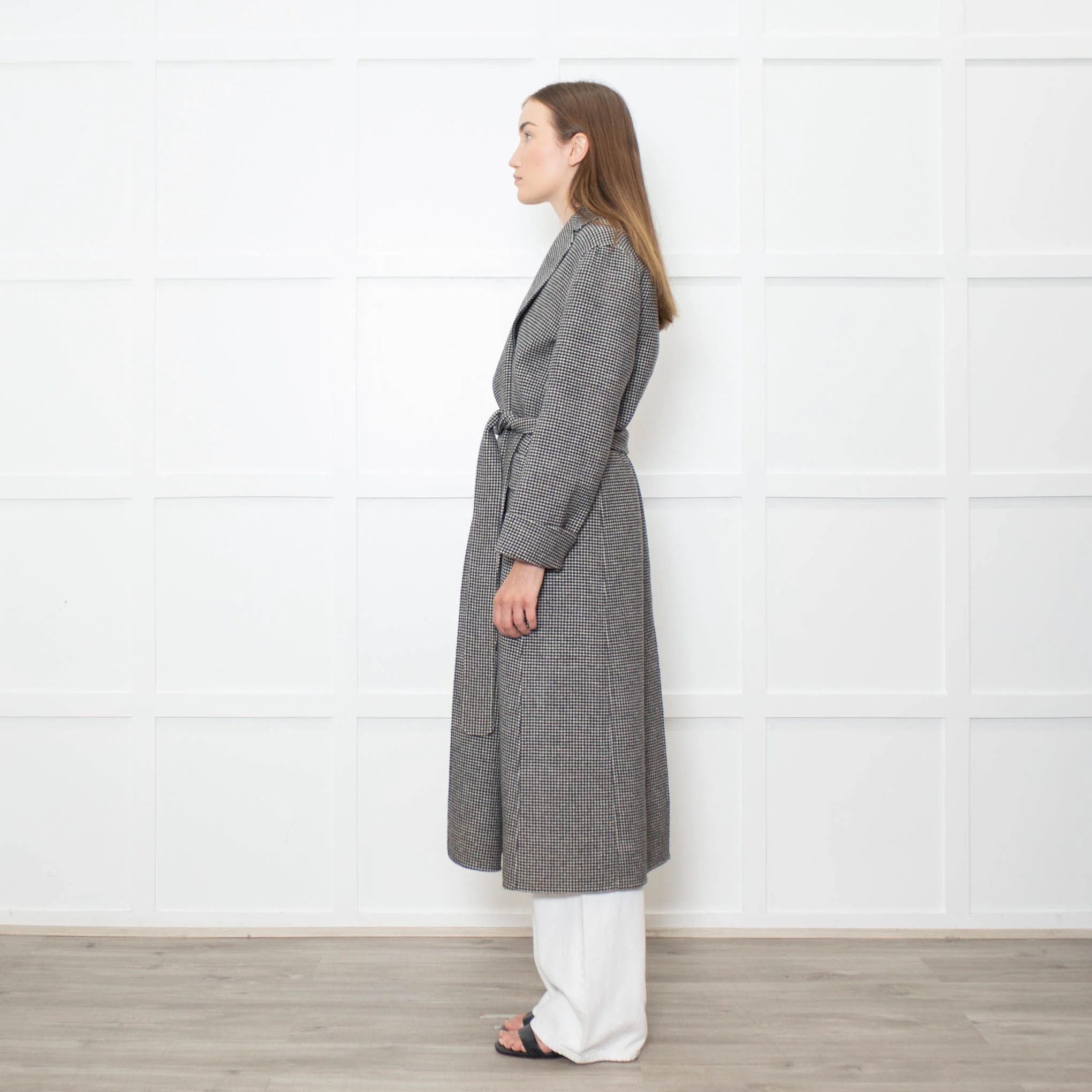 S Max Mara Houndstooth Wool Belted Coat - Image 4