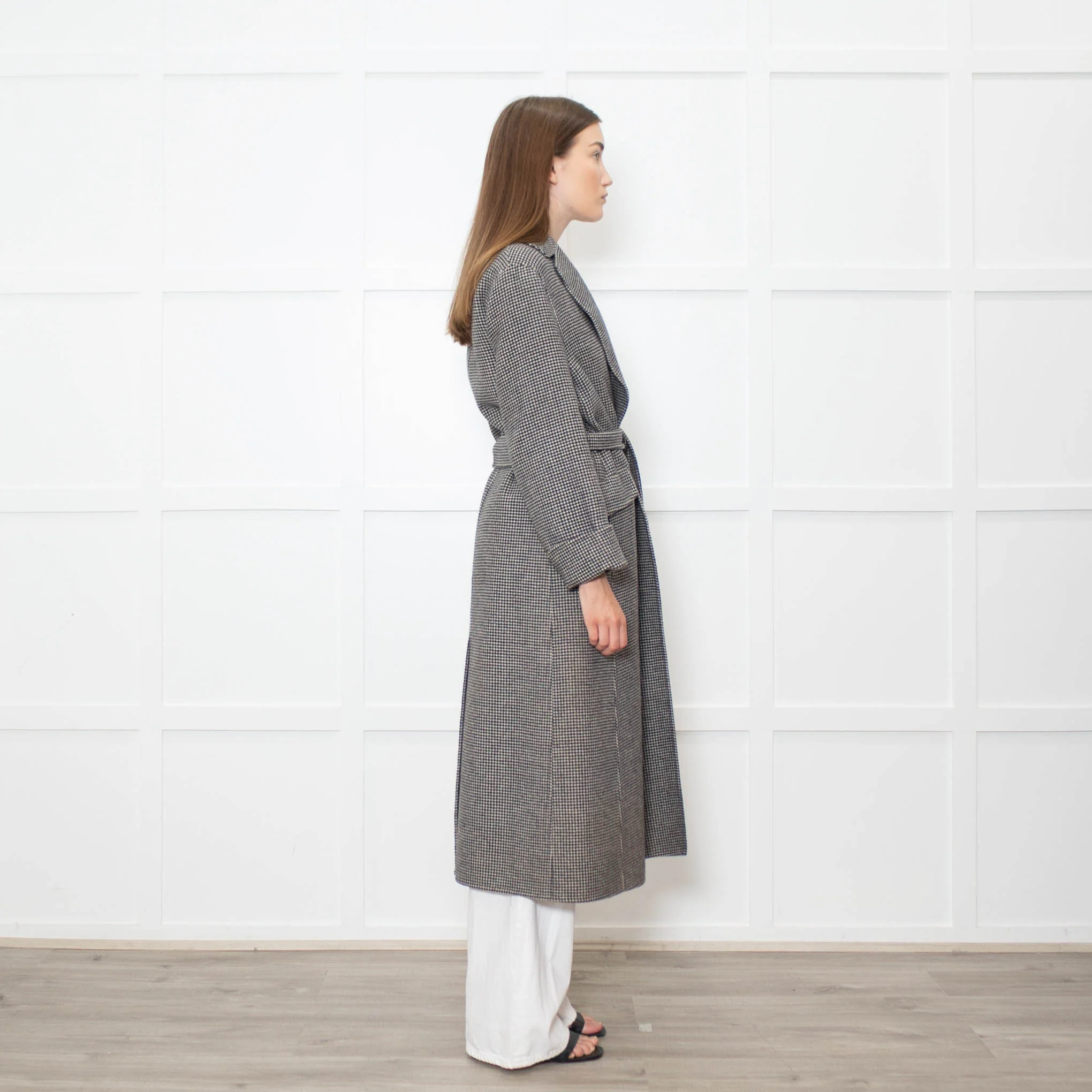 S Max Mara Houndstooth Wool Belted Coat - Image 6