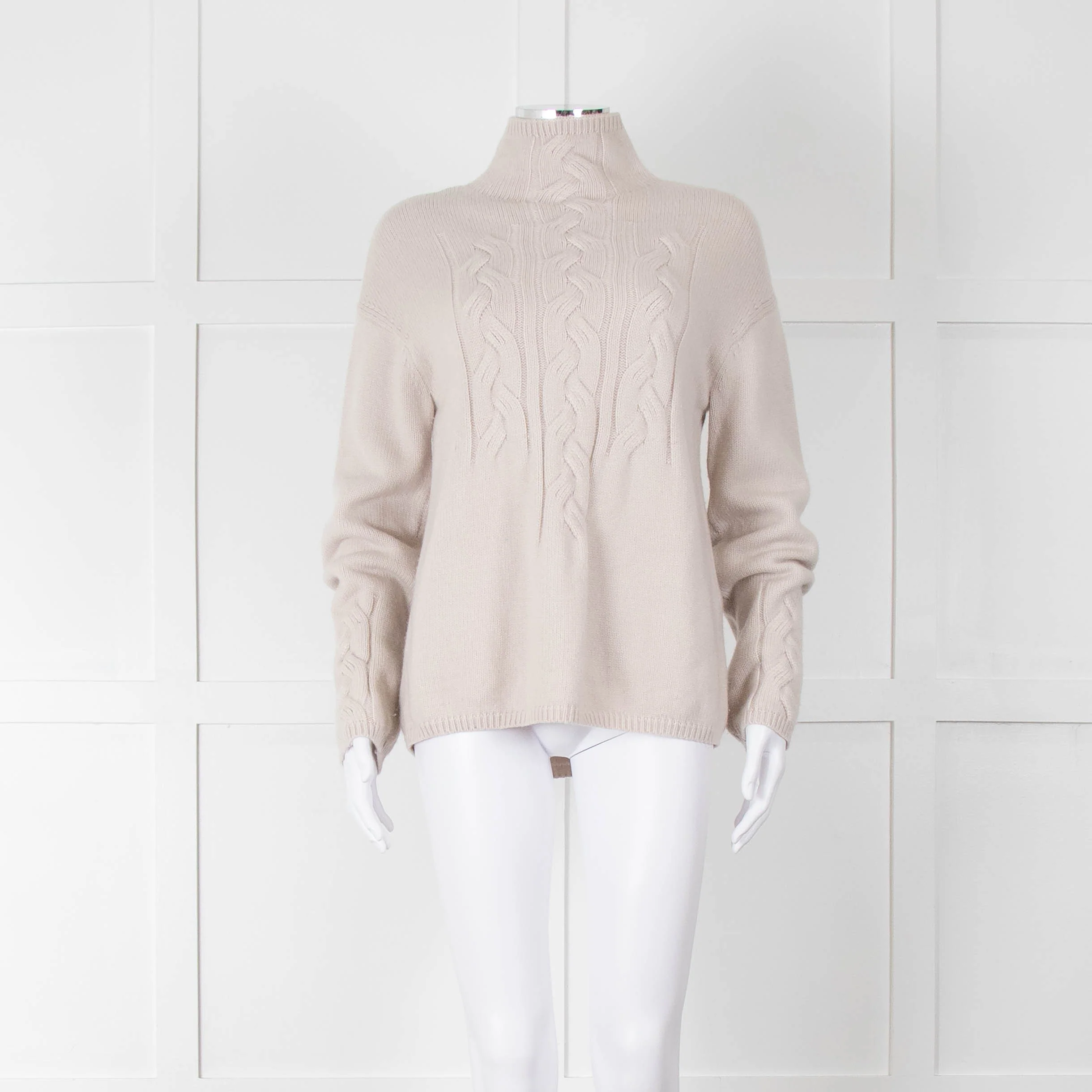 S Max Mara Light Grey Cable Cashmere Blend Sweater