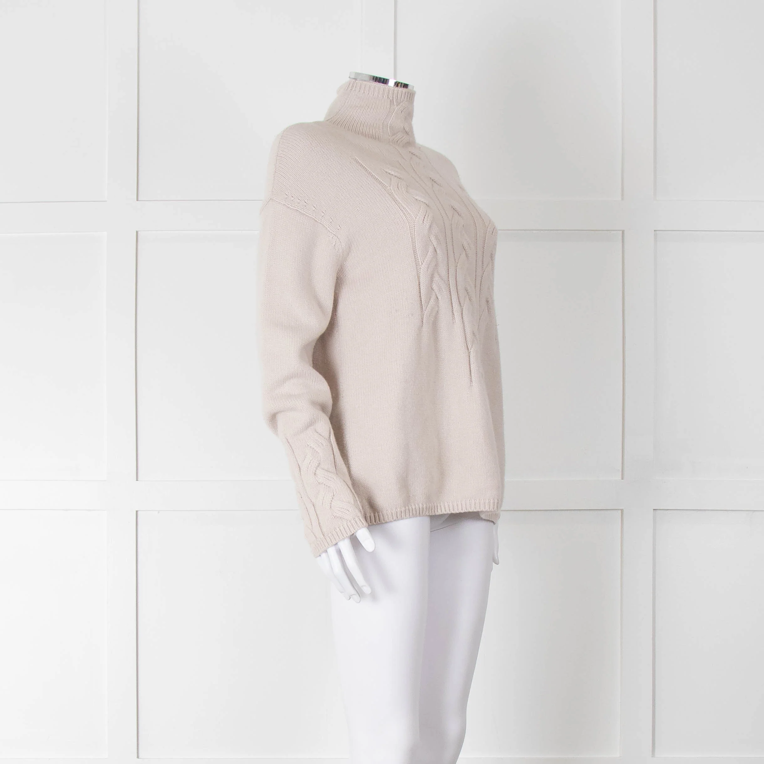 S Max Mara Light Grey Cable Cashmere Blend Sweater - Image 2
