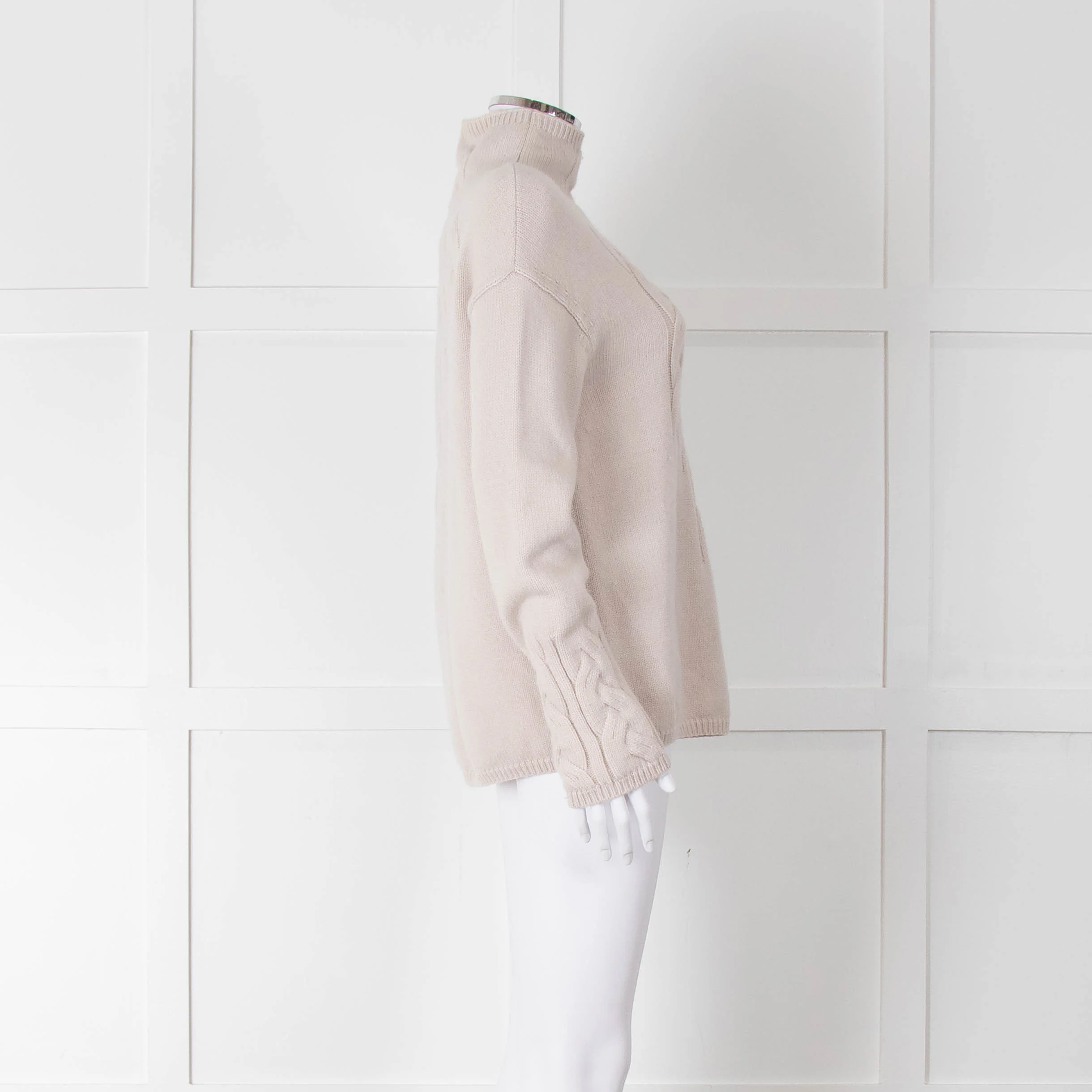 S Max Mara Light Grey Cable Cashmere Blend Sweater - Image 3