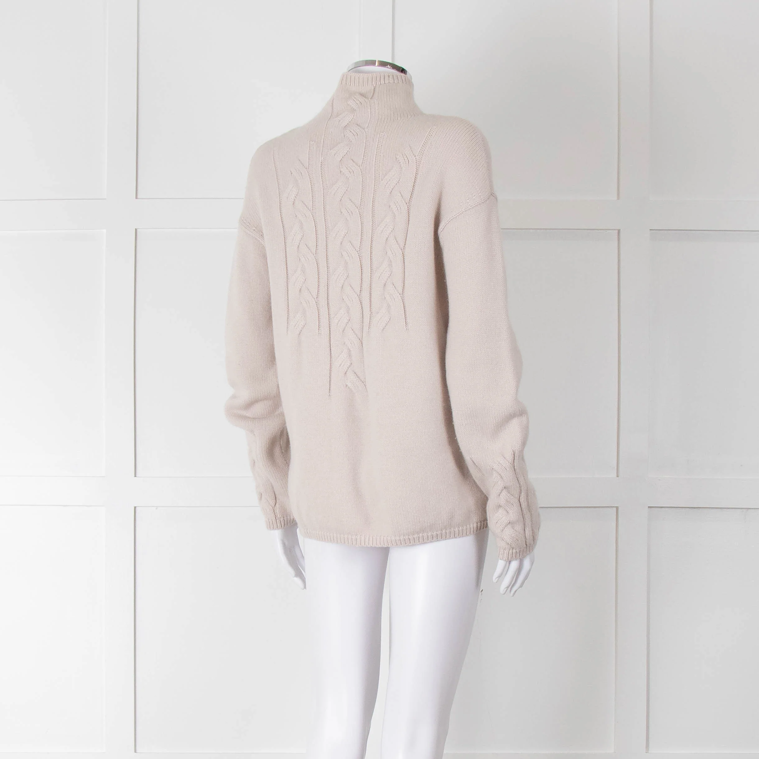 S Max Mara Light Grey Cable Cashmere Blend Sweater - Image 4