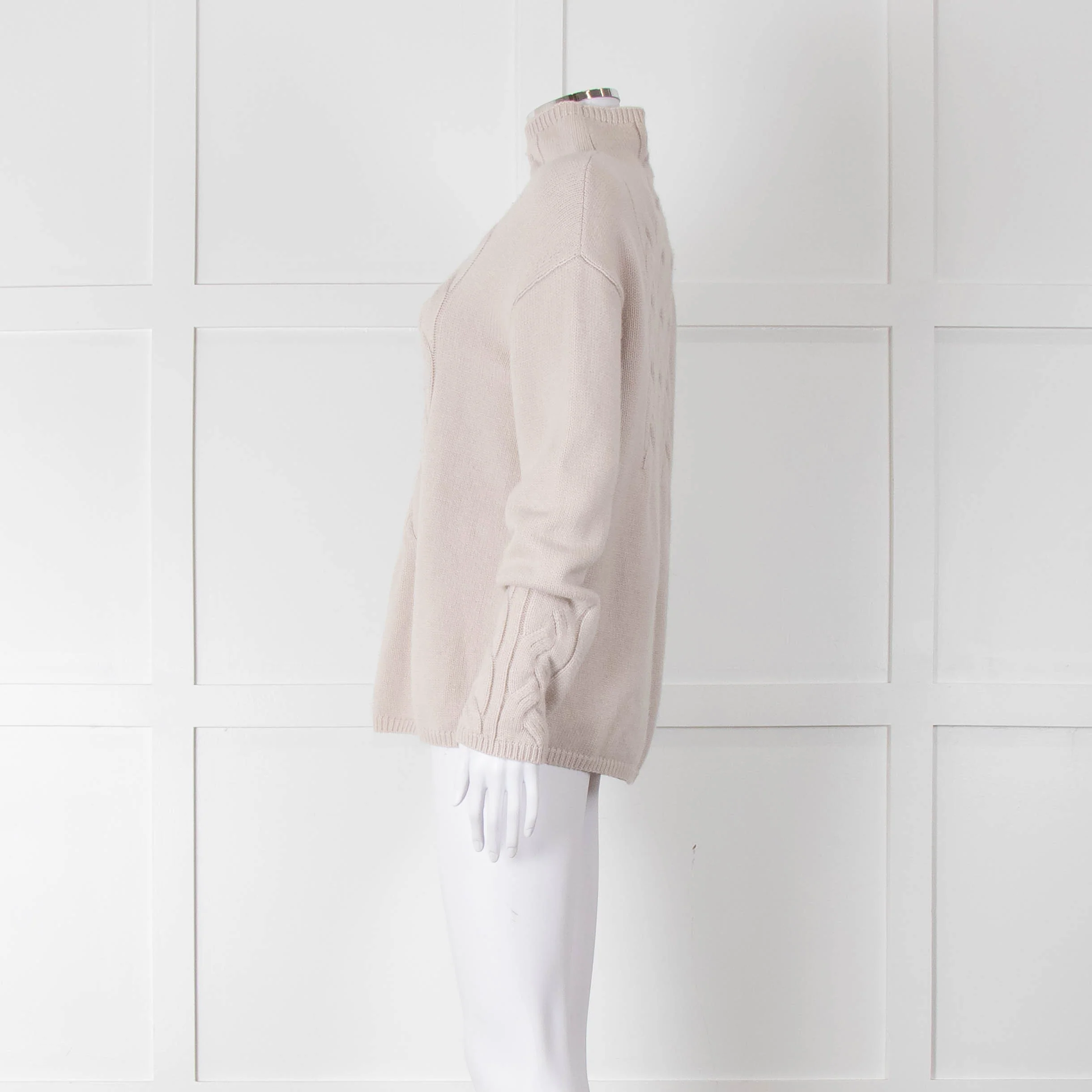 S Max Mara Light Grey Cable Cashmere Blend Sweater - Image 7