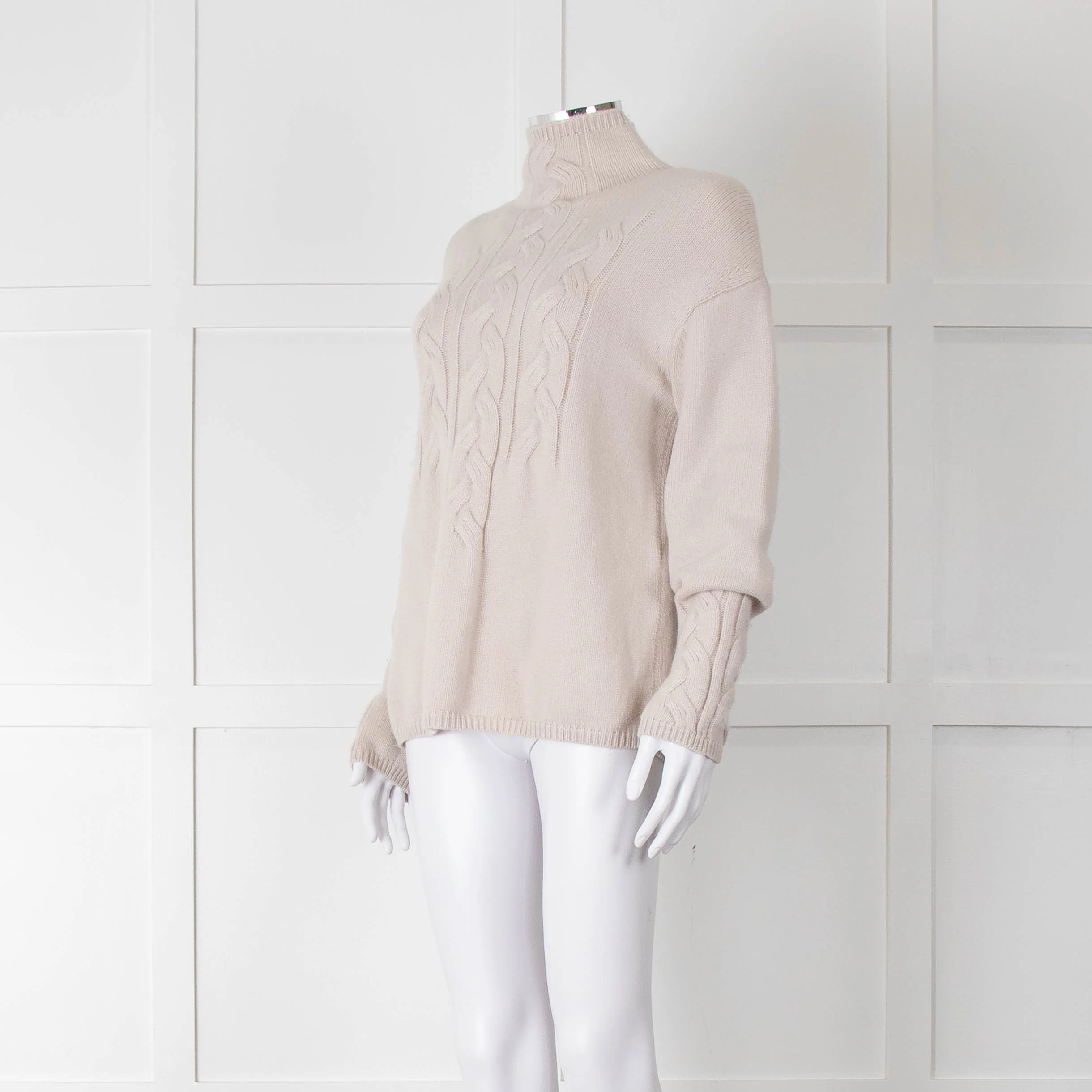 S Max Mara Light Grey Cable Cashmere Blend Sweater - Image 8