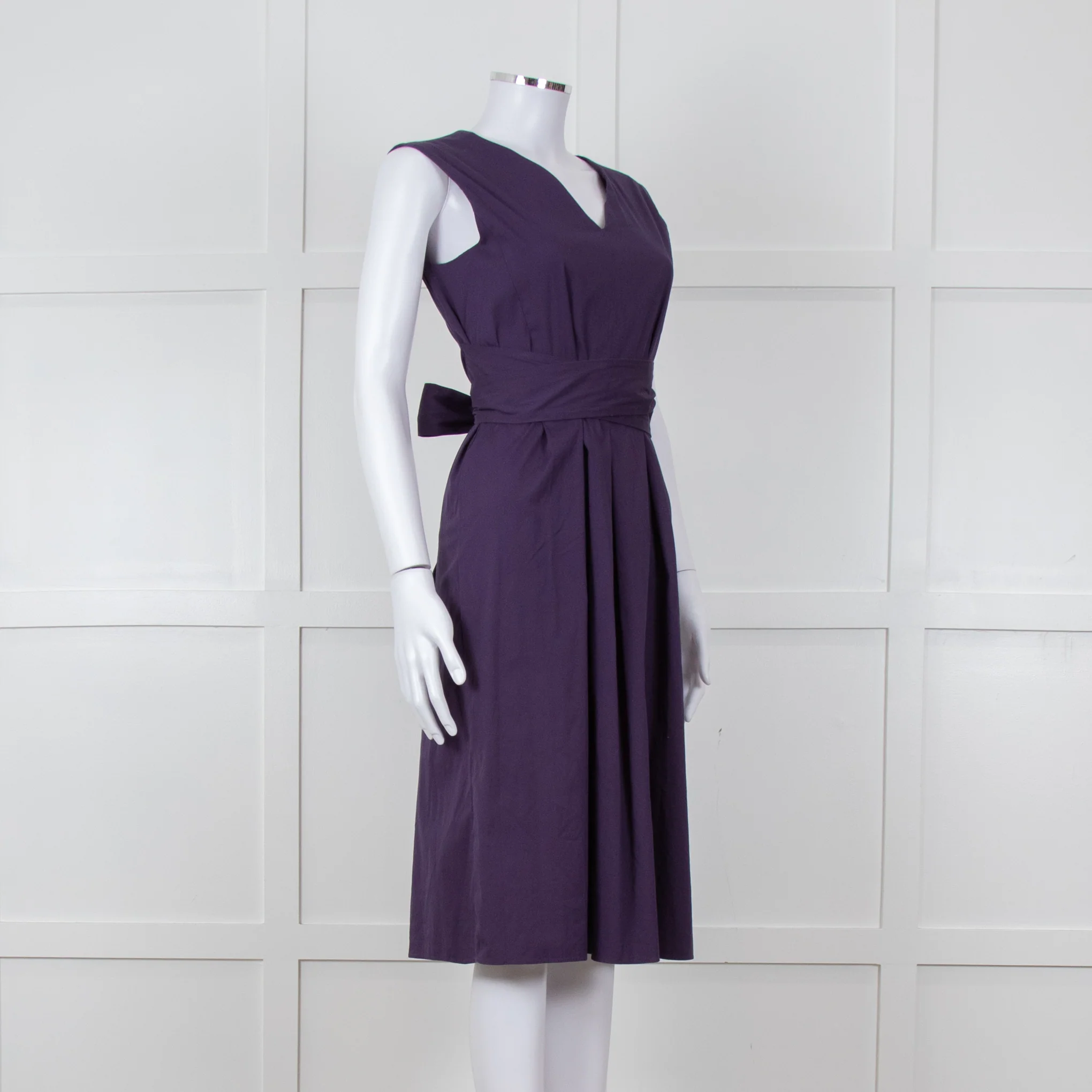 'S Max Mara Purple Cotton  V-Neck Dress - Image 2