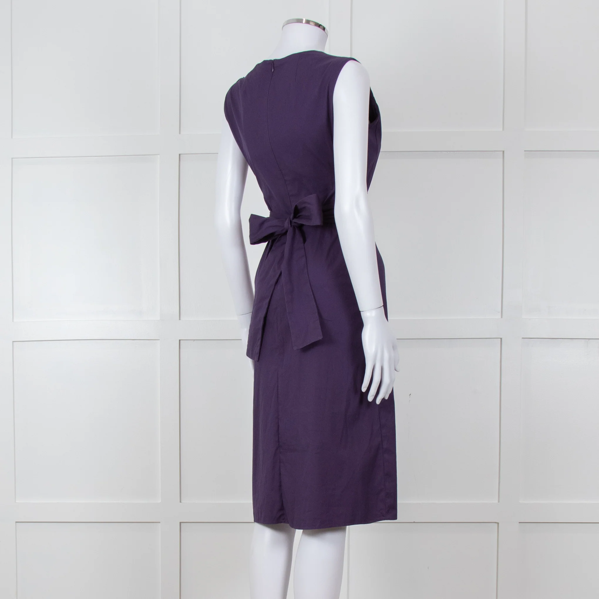 'S Max Mara Purple Cotton  V-Neck Dress - Image 4