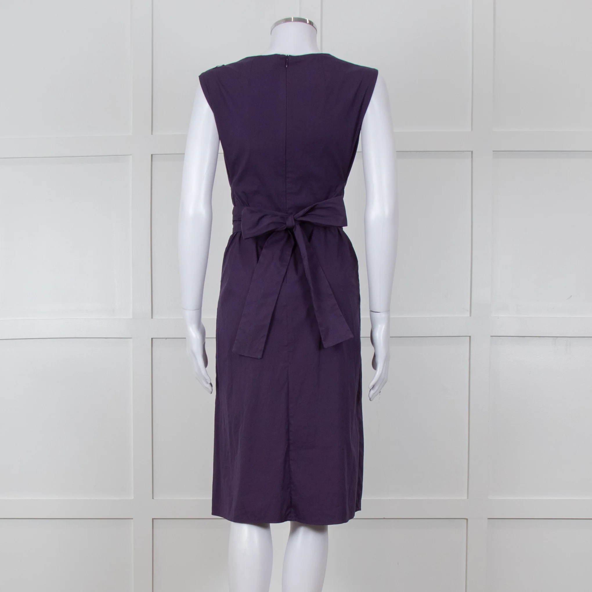 'S Max Mara Purple Cotton  V-Neck Dress - Image 5