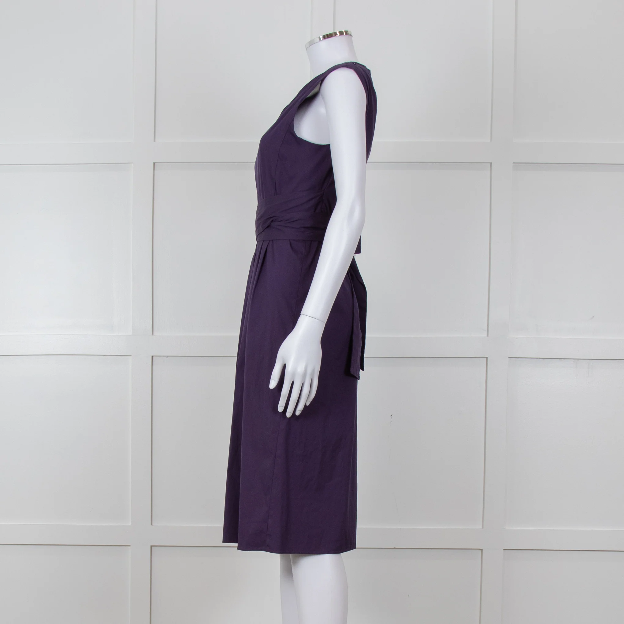 'S Max Mara Purple Cotton  V-Neck Dress - Image 7