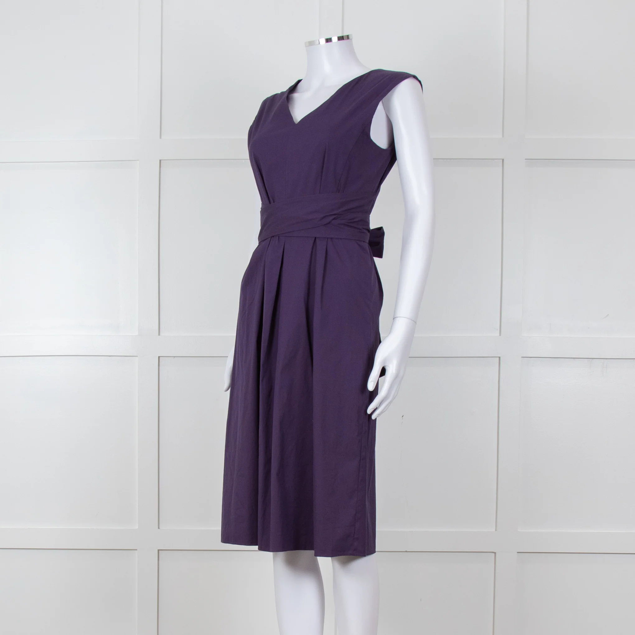 'S Max Mara Purple Cotton  V-Neck Dress - Image 8