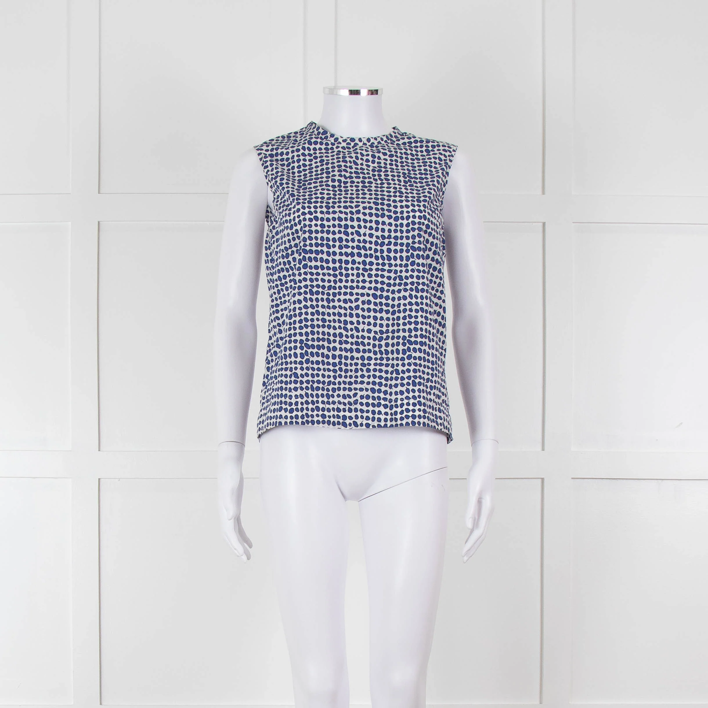 S Max Mara White Blue Cotton Sleeveless Top