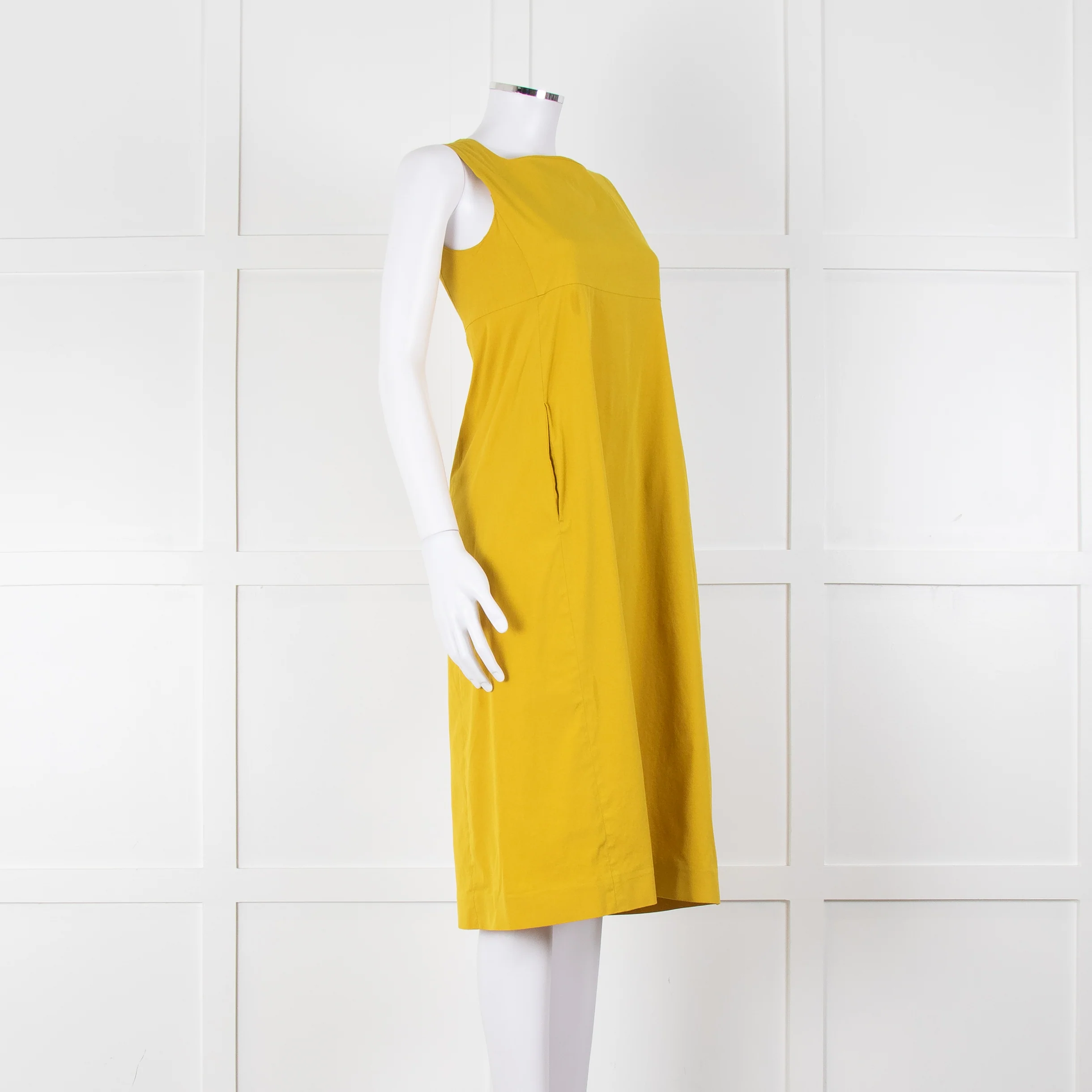 S Max Mara Yellow Ochre High Waisted Sleeveless Dress - Image 2