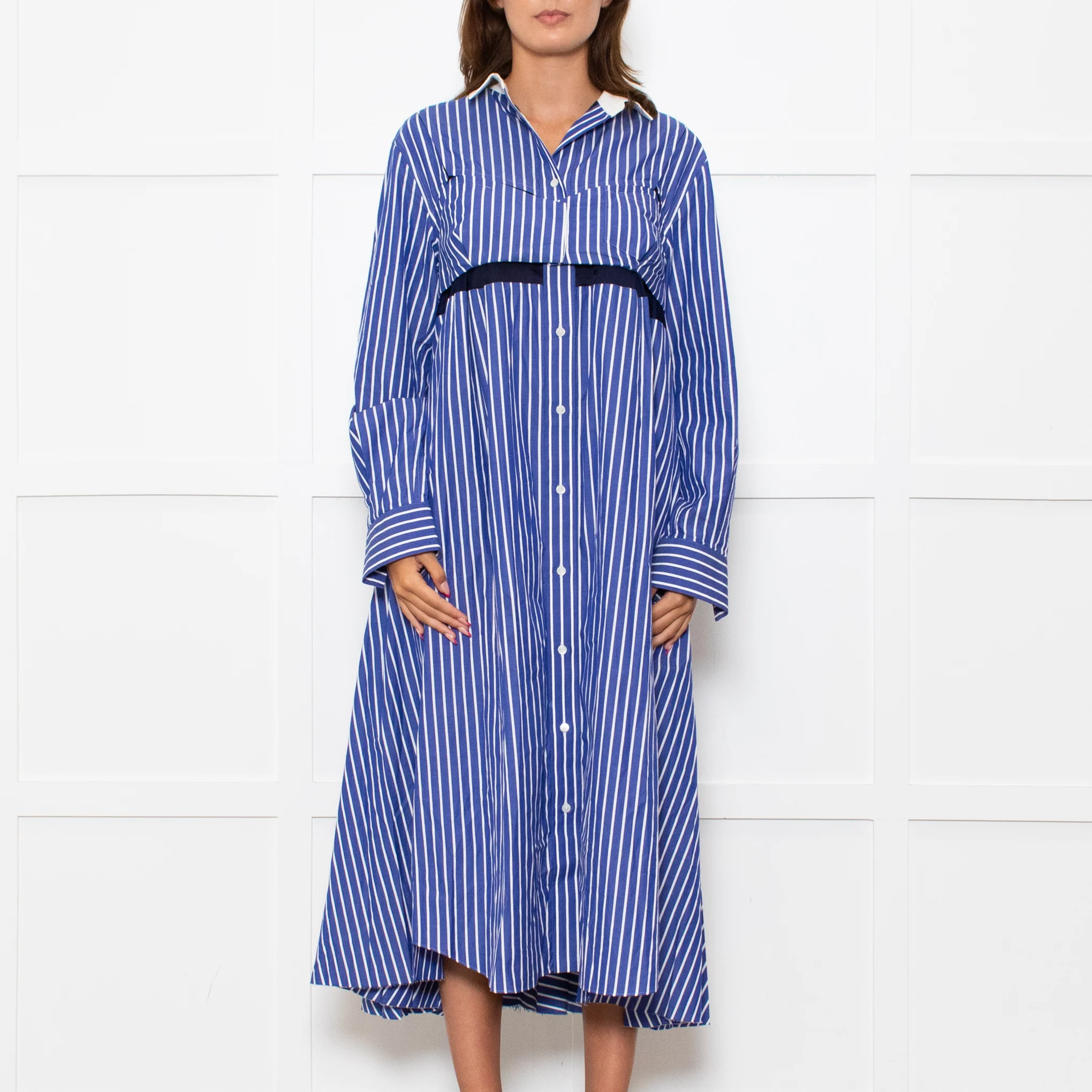 Sacai Blue White Stripes Button Up Shirt Cotton Dress - Image 2