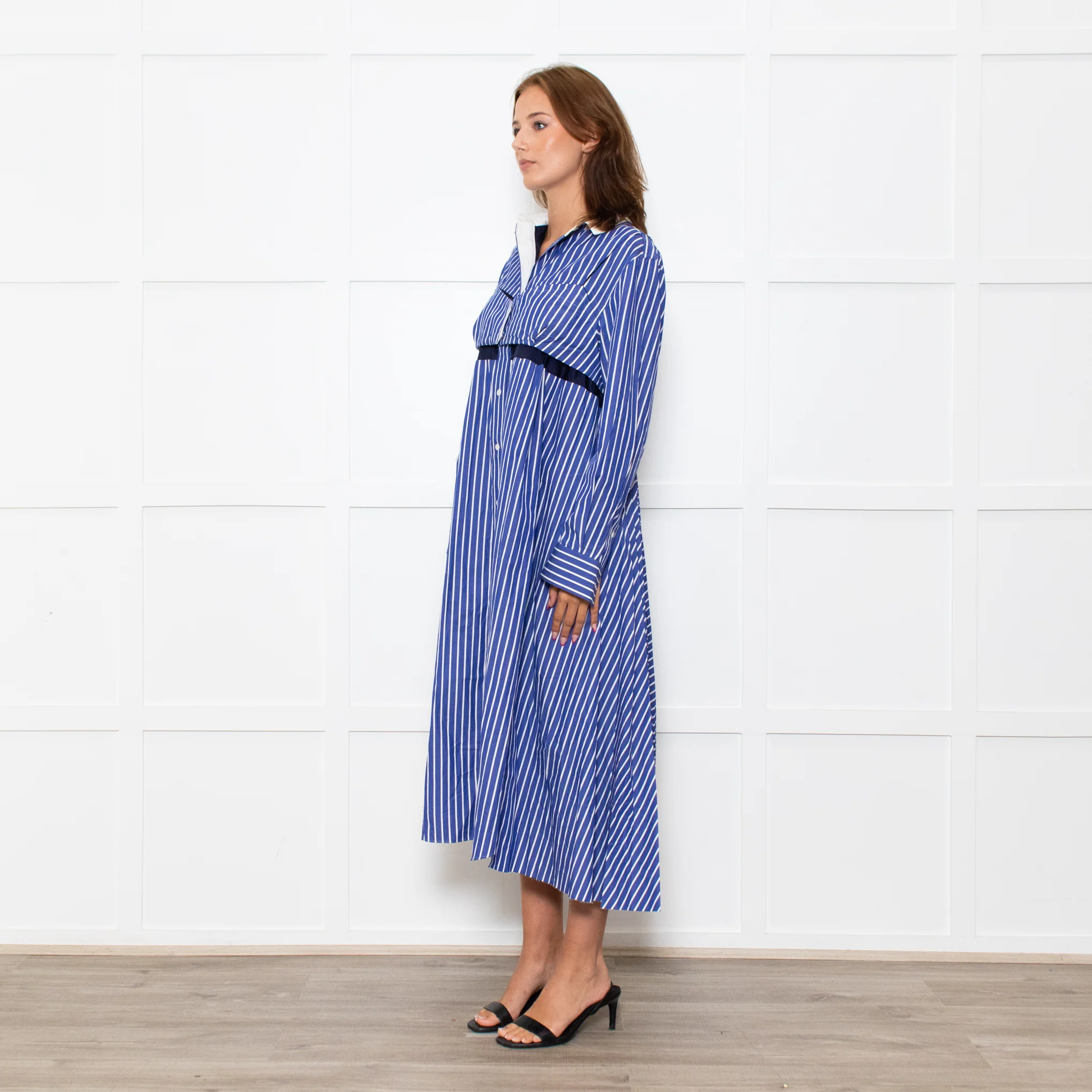 Sacai Blue White Stripes Button Up Shirt Cotton Dress - Image 3