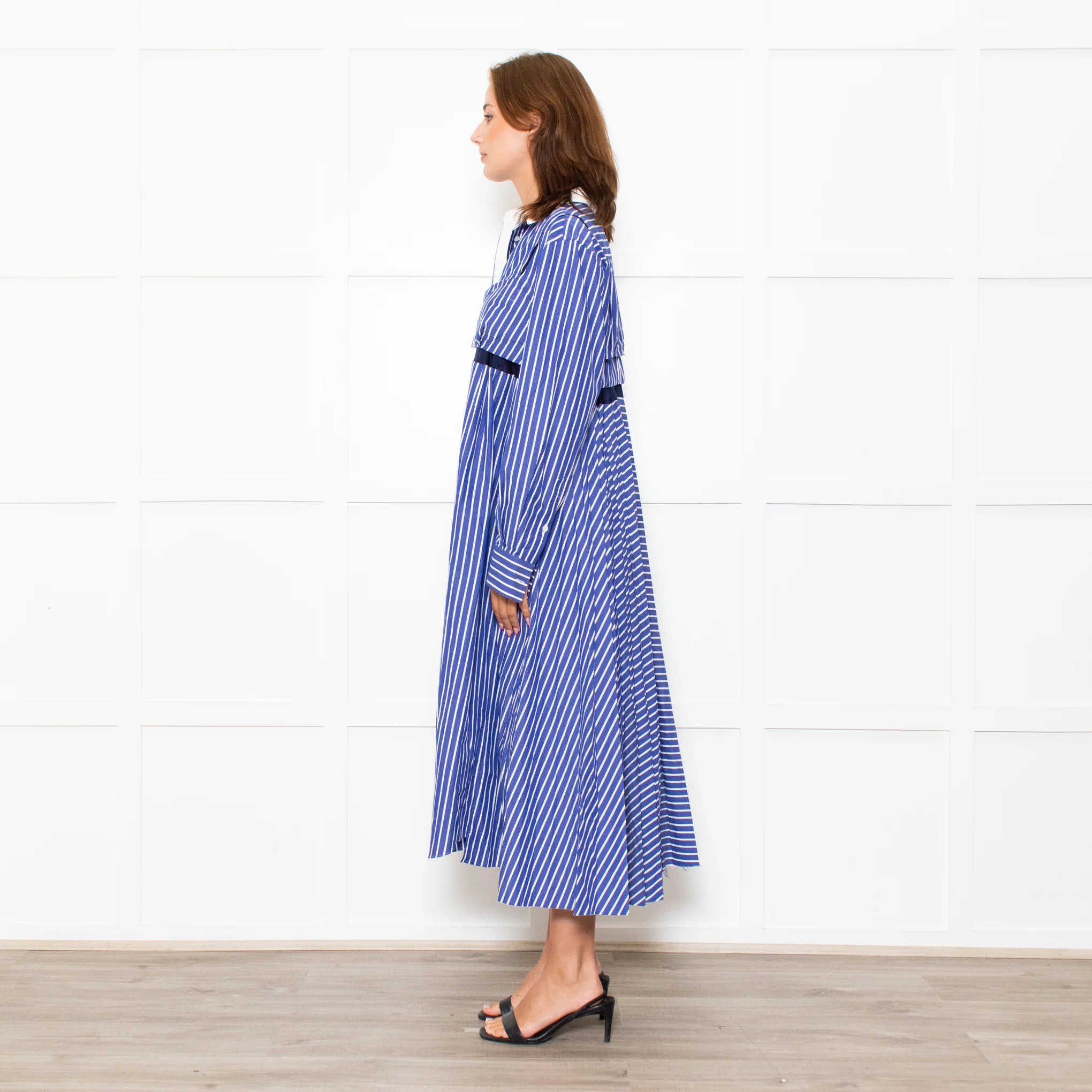 Sacai Blue White Stripes Button Up Shirt Cotton Dress - Image 4