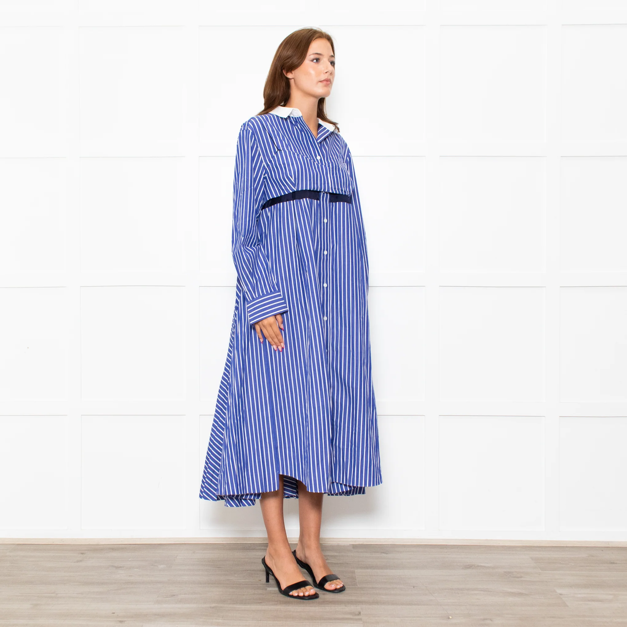 Sacai Blue White Stripes Button Up Shirt Cotton Dress - Image 7