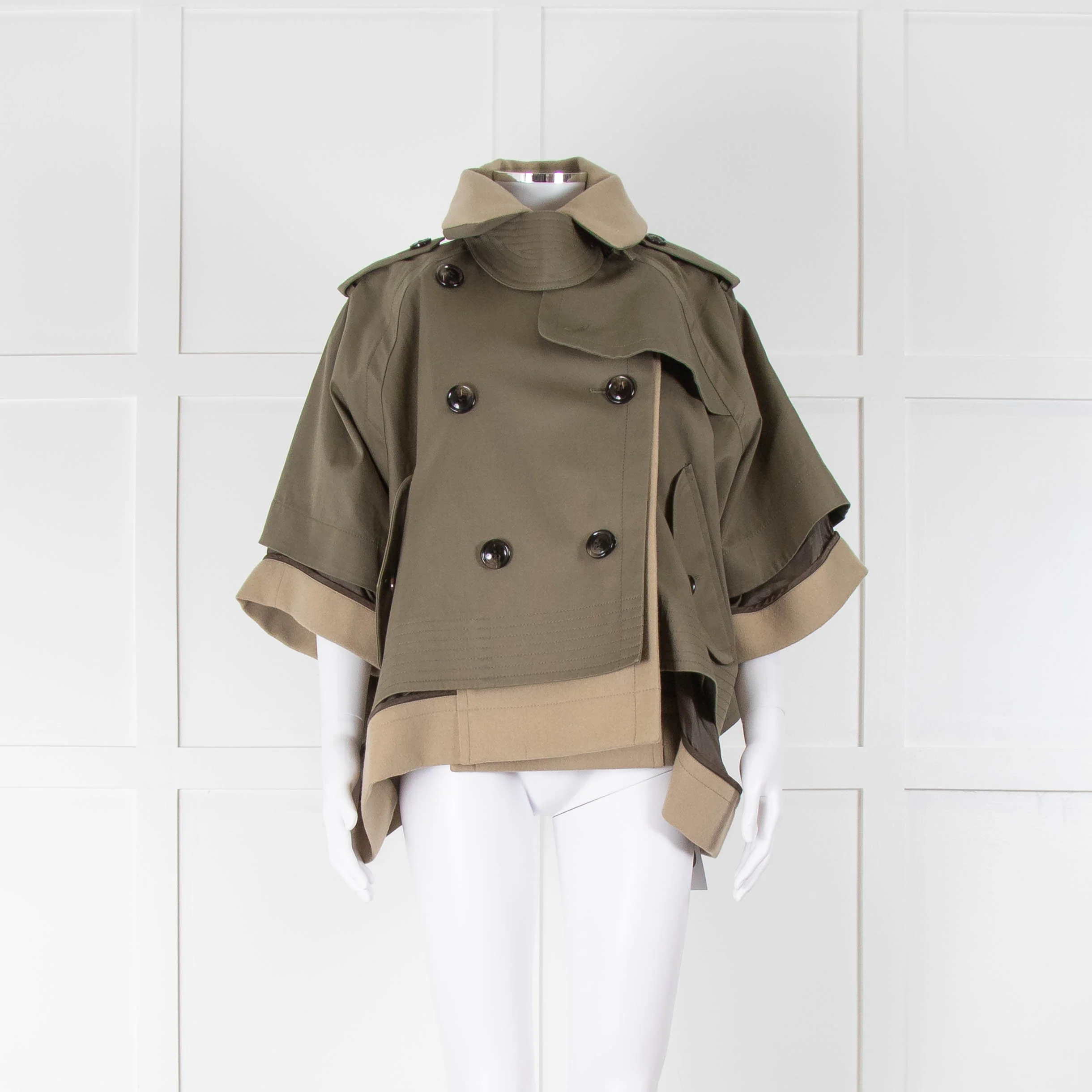 Sacai Khaki Beige Layered Short Trench Coat
