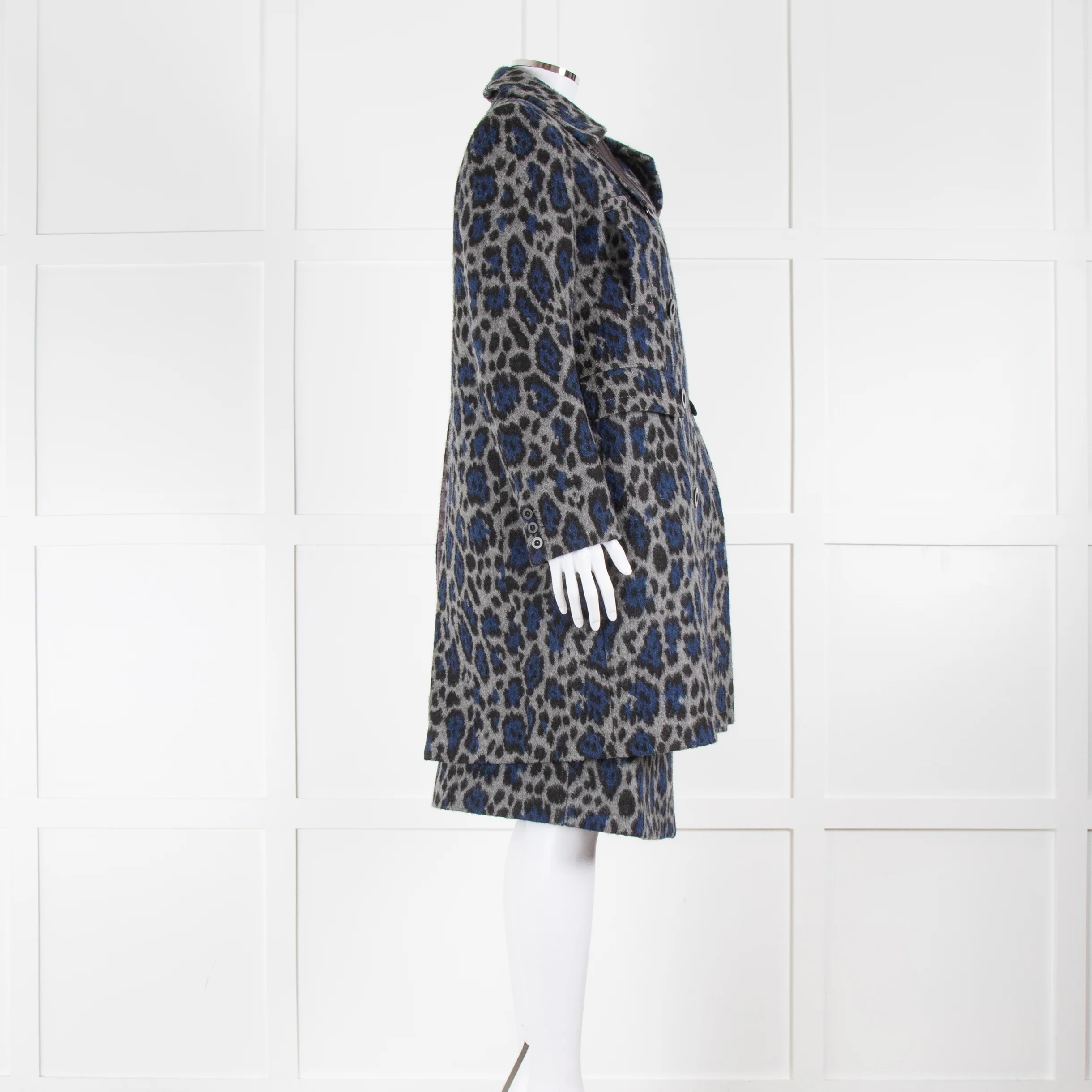Sacai Luck Grey and Blue Leopard Button Up Coat - Image 3