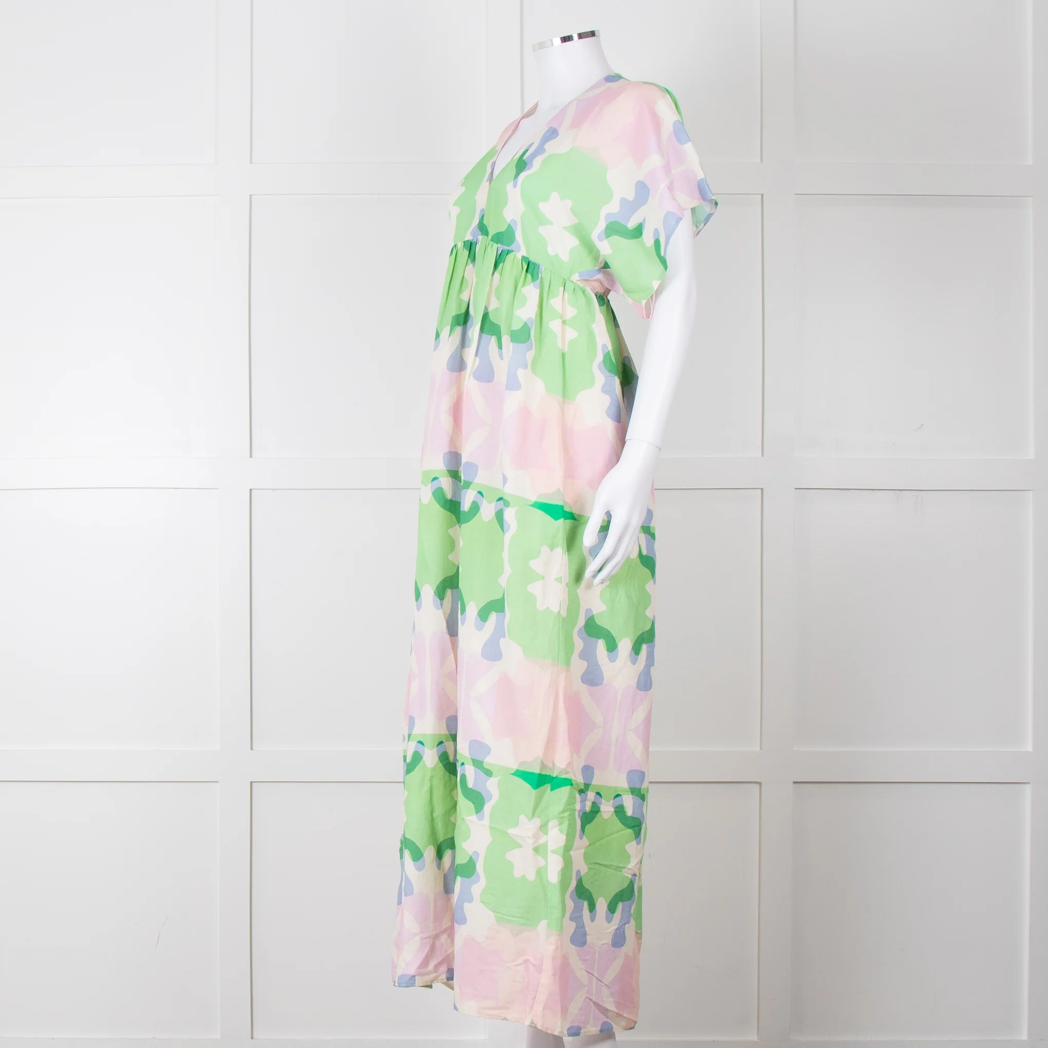 Sacrecoeur Cream Green Pink Cotton Short Sleeve Maxi Dress - Image 2