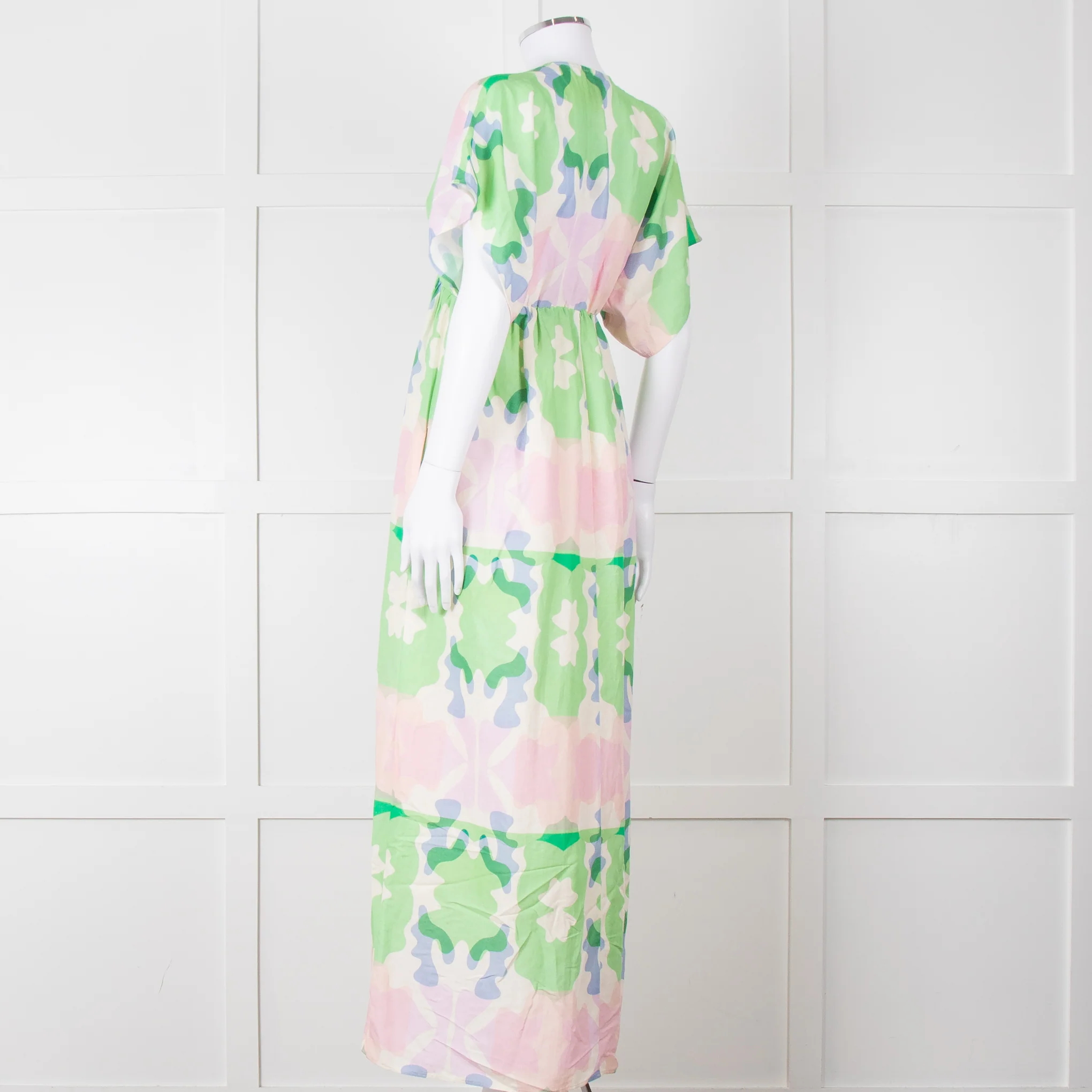 Sacrecoeur Cream Green Pink Cotton Short Sleeve Maxi Dress - Image 4