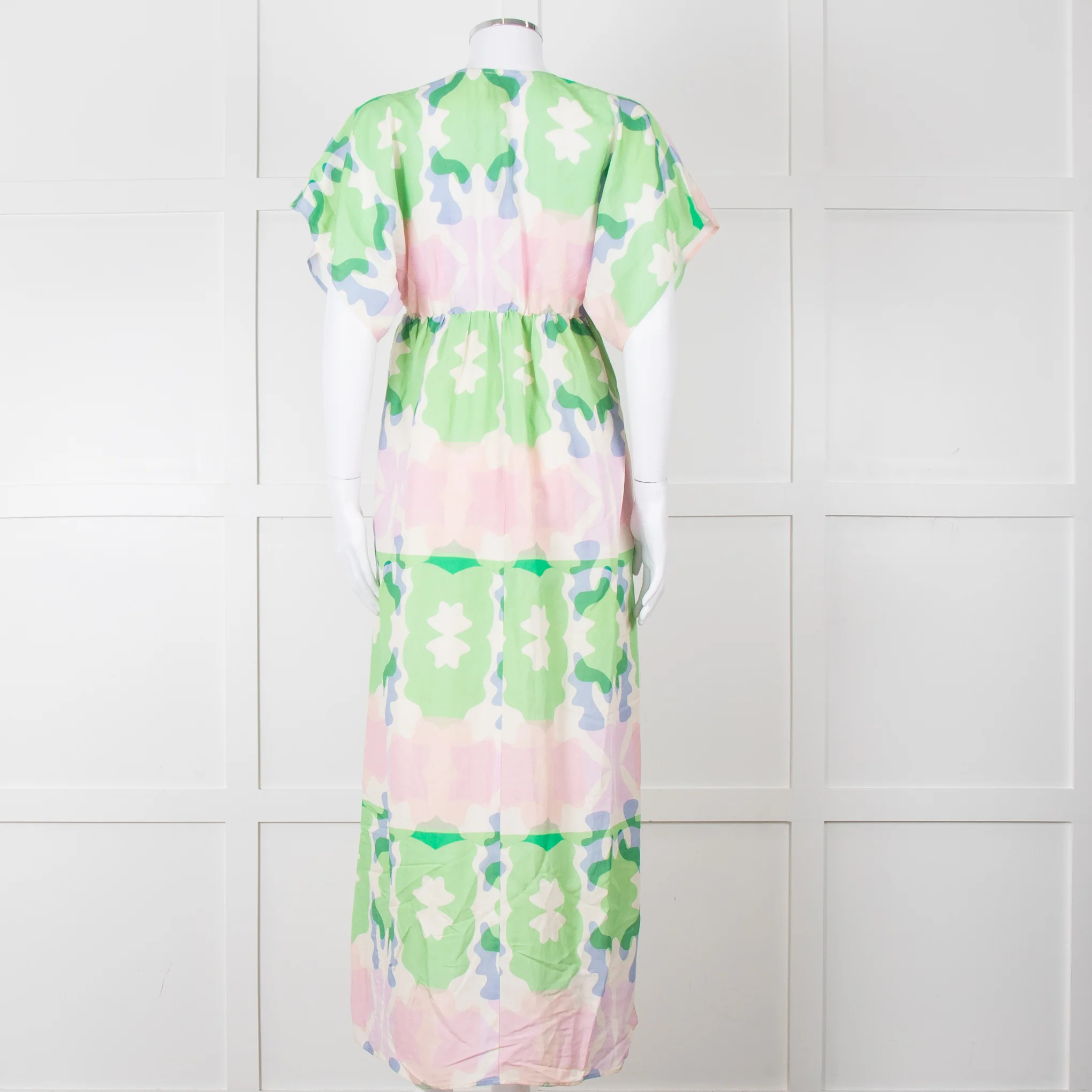 Sacrecoeur Cream Green Pink Cotton Short Sleeve Maxi Dress - Image 5