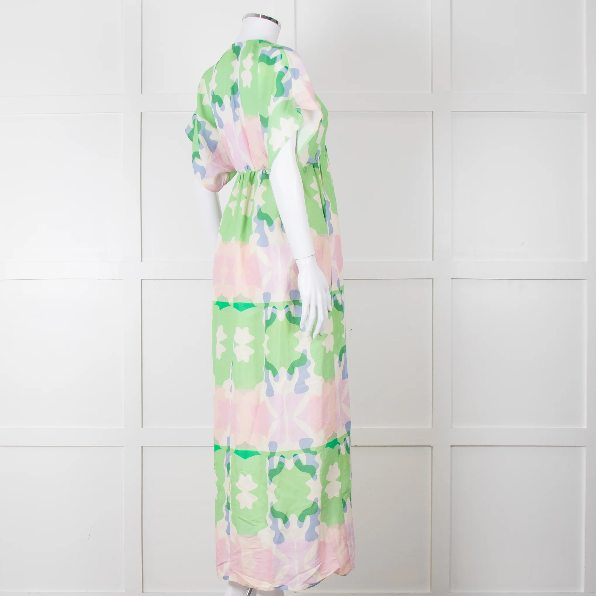 Sacrecoeur Cream Green Pink Cotton Short Sleeve Maxi Dress - Image 6