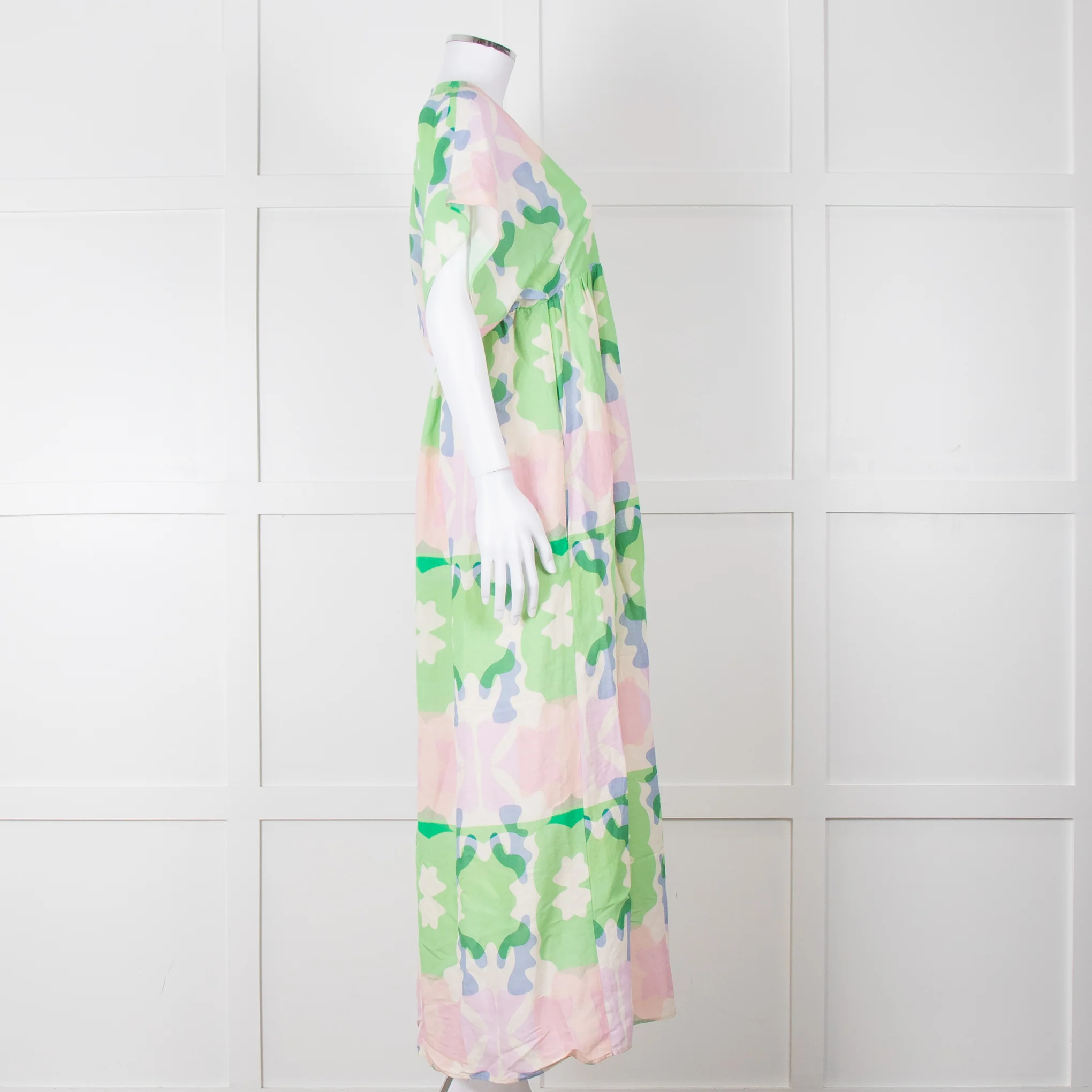 Sacrecoeur Cream Green Pink Cotton Short Sleeve Maxi Dress - Image 7