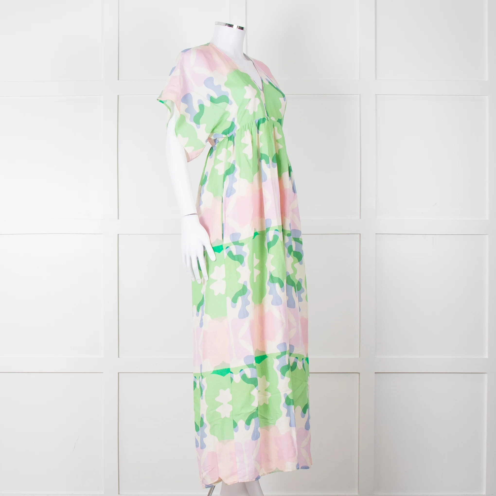 Sacrecoeur Cream Green Pink Cotton Short Sleeve Maxi Dress - Image 8