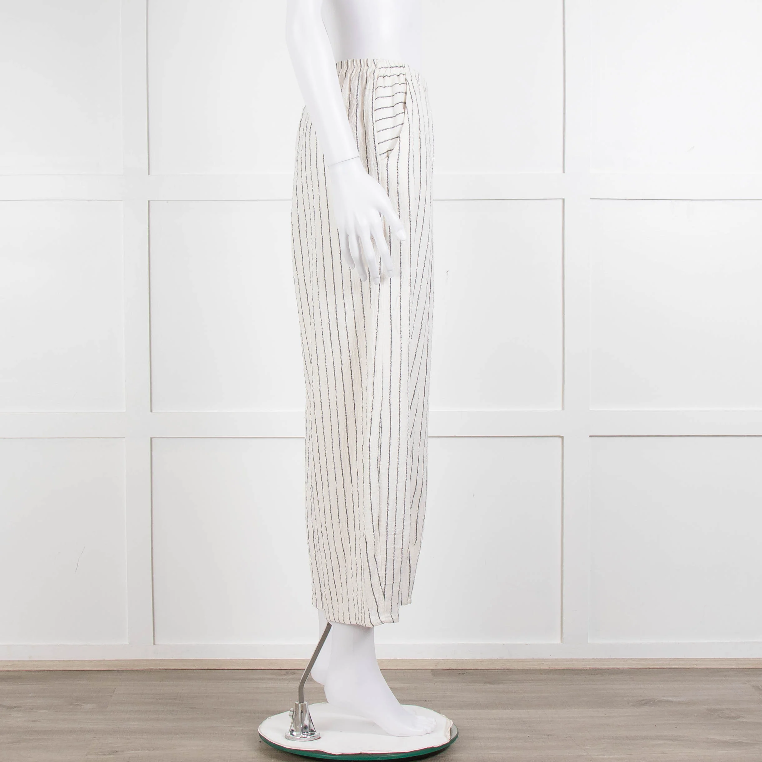 Sahara  Ivory Navy Striped Linen Blend Trousers - Image 3
