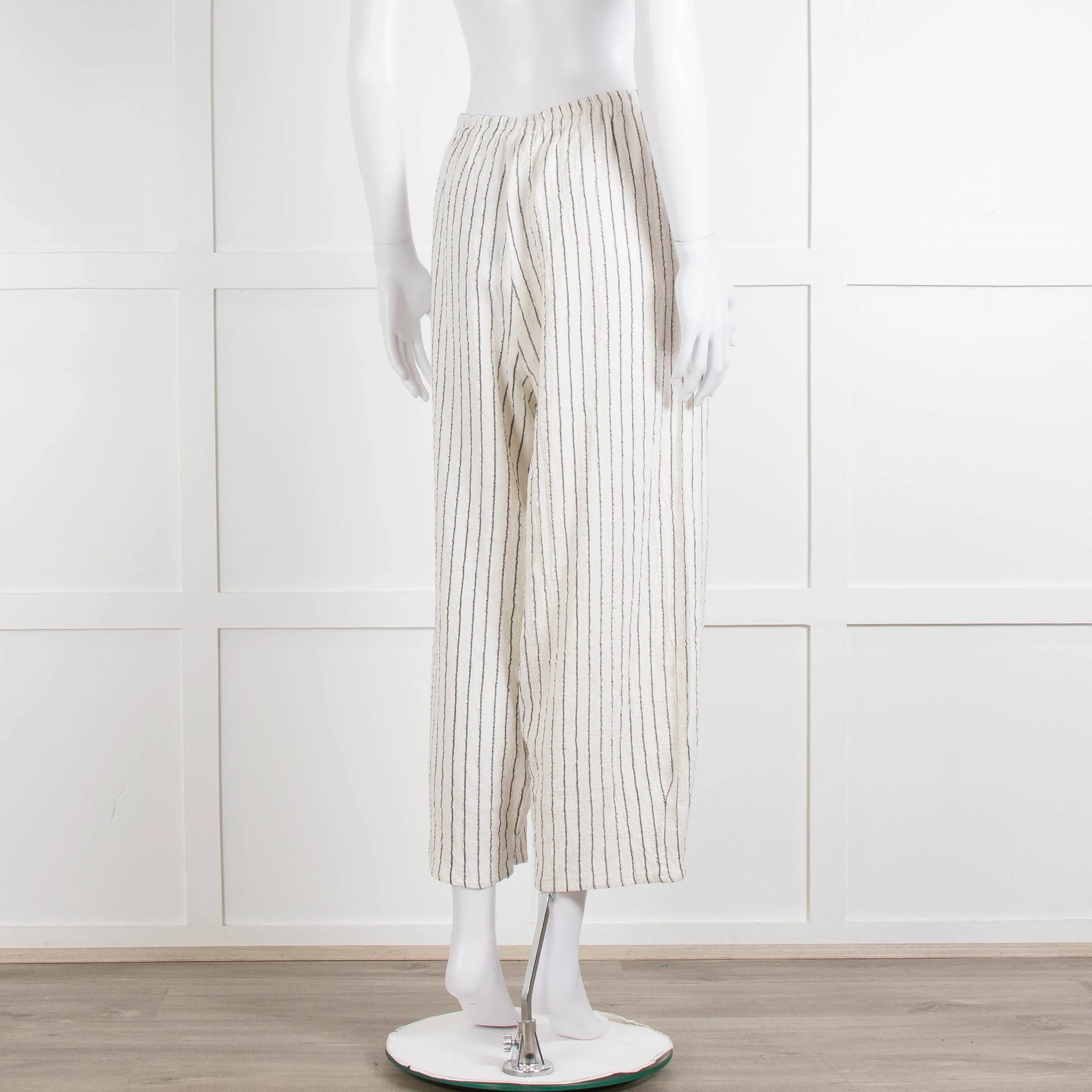 Sahara  Ivory Navy Striped Linen Blend Trousers - Image 4