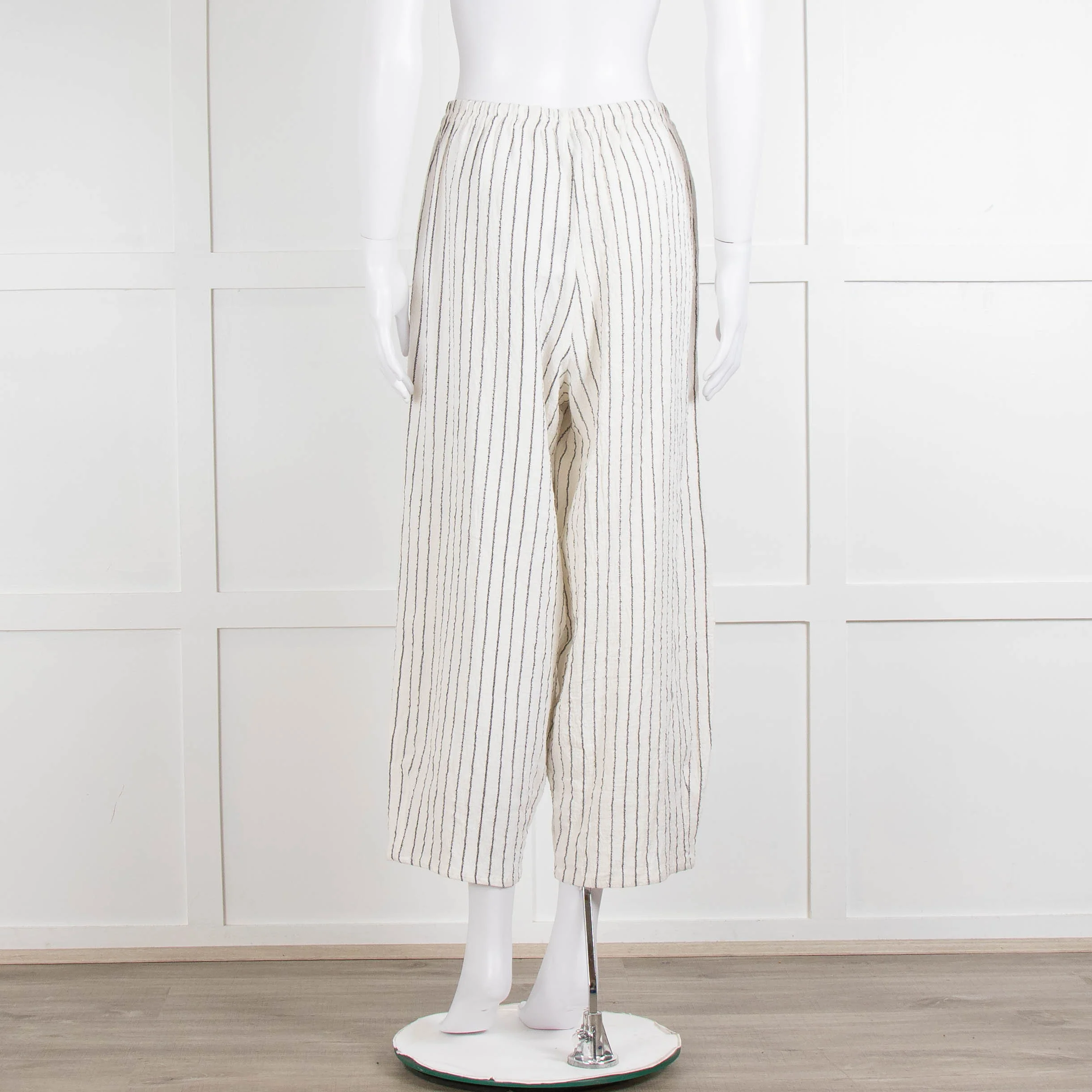 Sahara  Ivory Navy Striped Linen Blend Trousers - Image 5