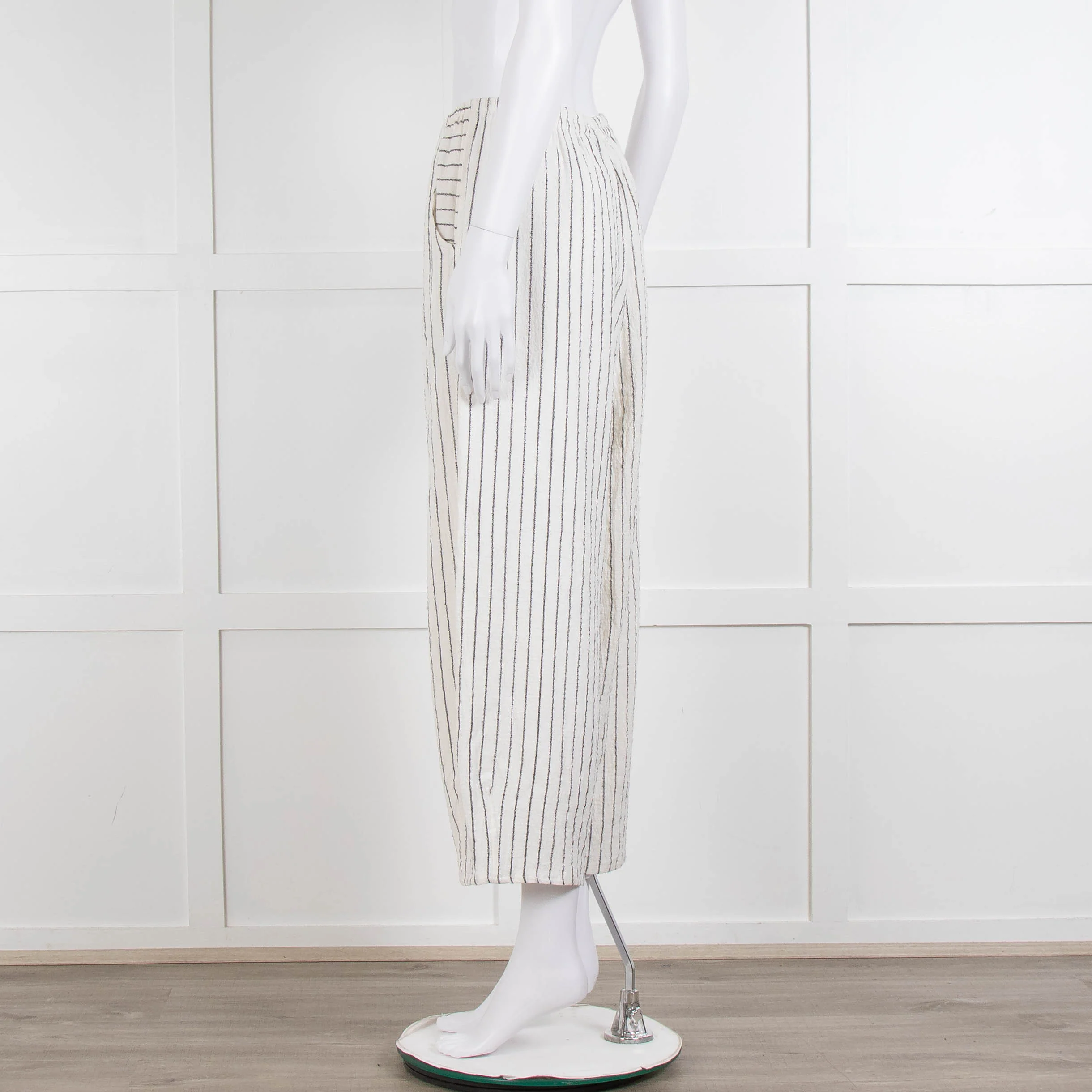 Sahara  Ivory Navy Striped Linen Blend Trousers - Image 6
