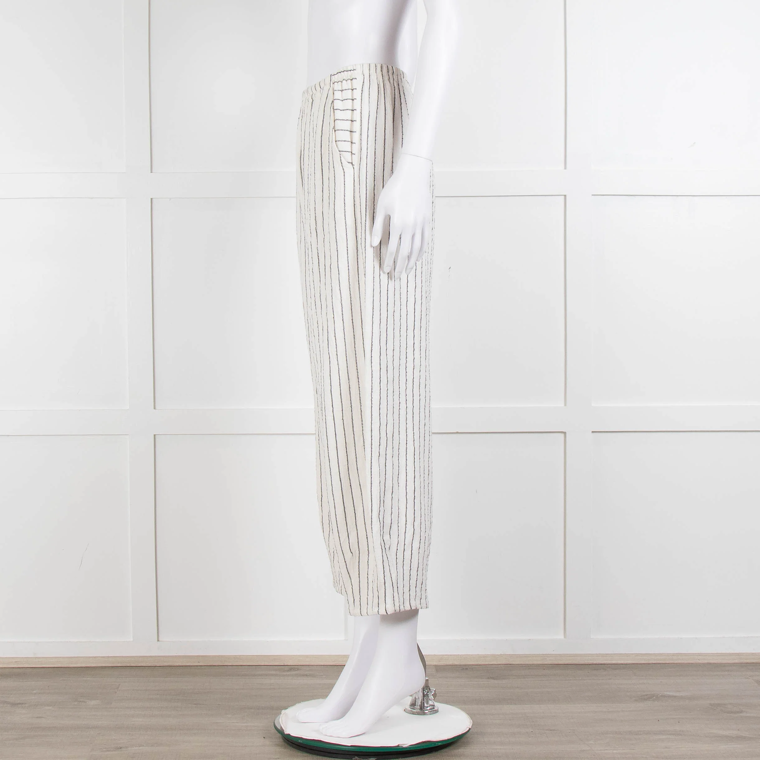 Sahara  Ivory Navy Striped Linen Blend Trousers - Image 7