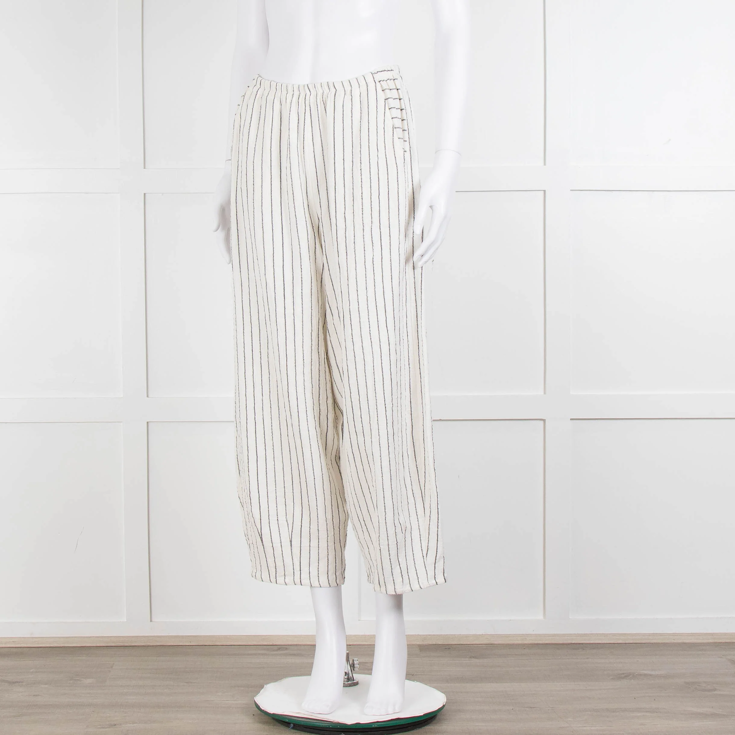 Sahara  Ivory Navy Striped Linen Blend Trousers - Image 8