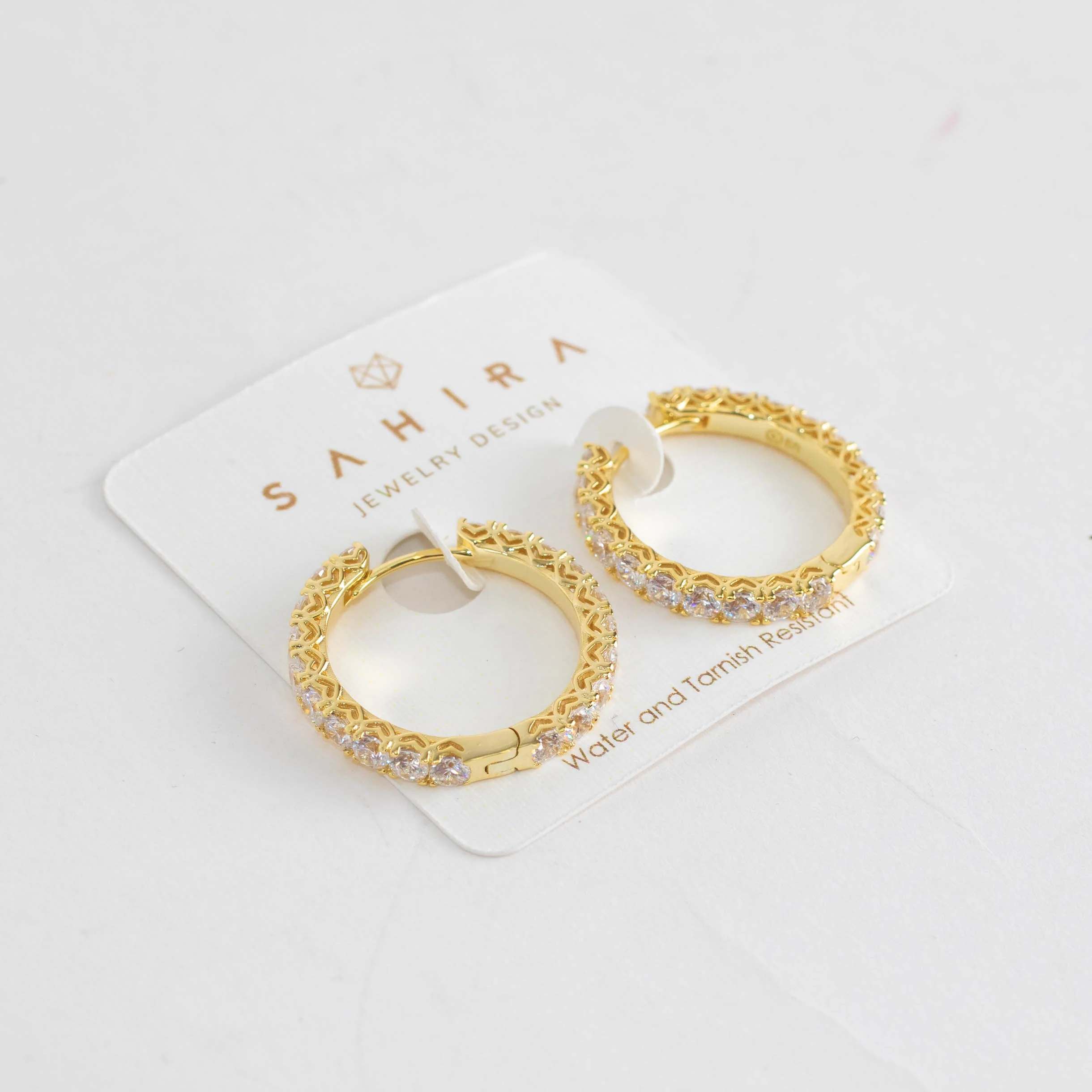 Sahira Gold Piper Cubic Zirconia 25mm Hoops - Image 2