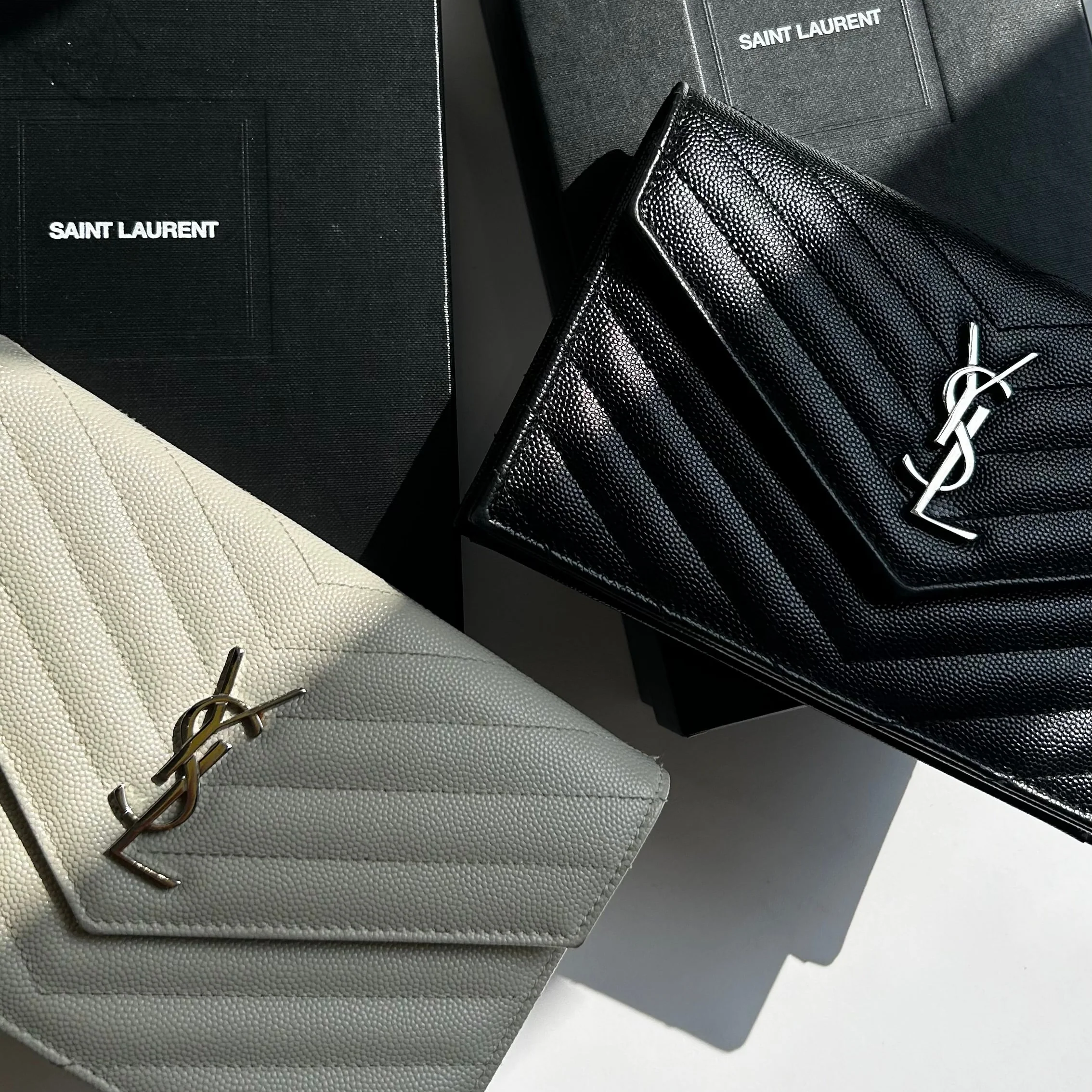 Saint Laurent Cream Cassandre Envelope Chain Wallet with Chain - Image 8