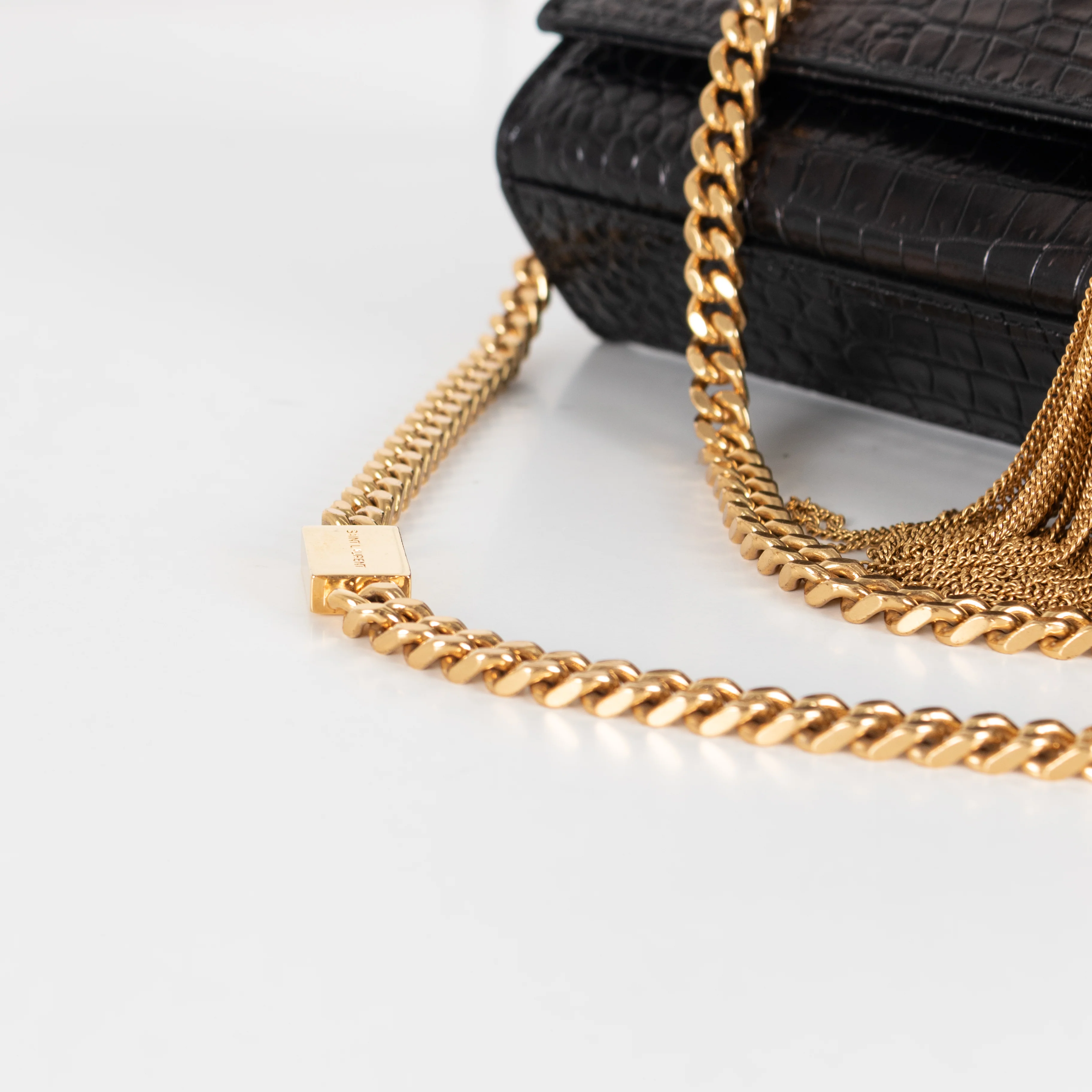 Saint Laurent Brown Croc Effect Shoulder Bag - Image 10