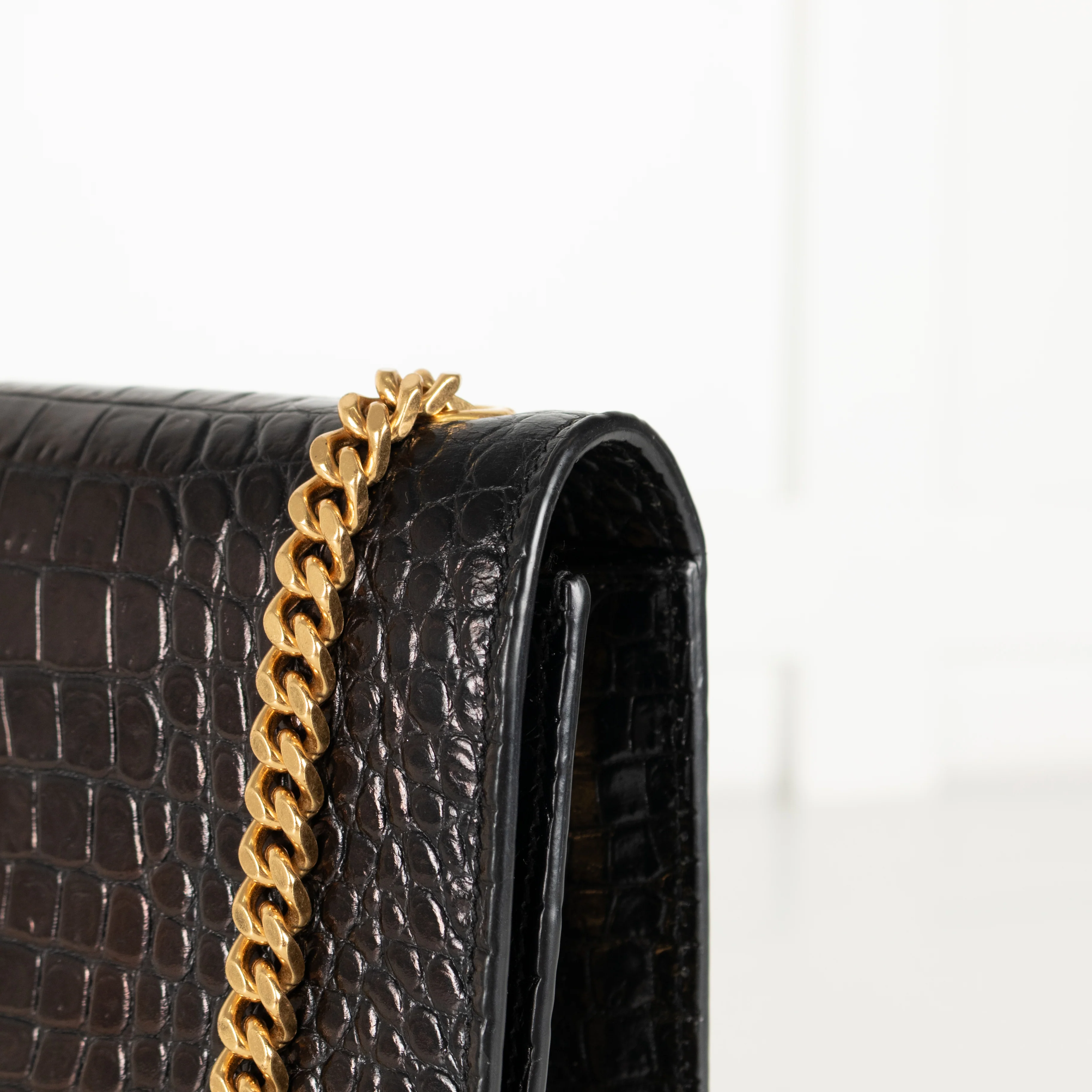 Saint Laurent Brown Croc Effect Shoulder Bag - Image 12
